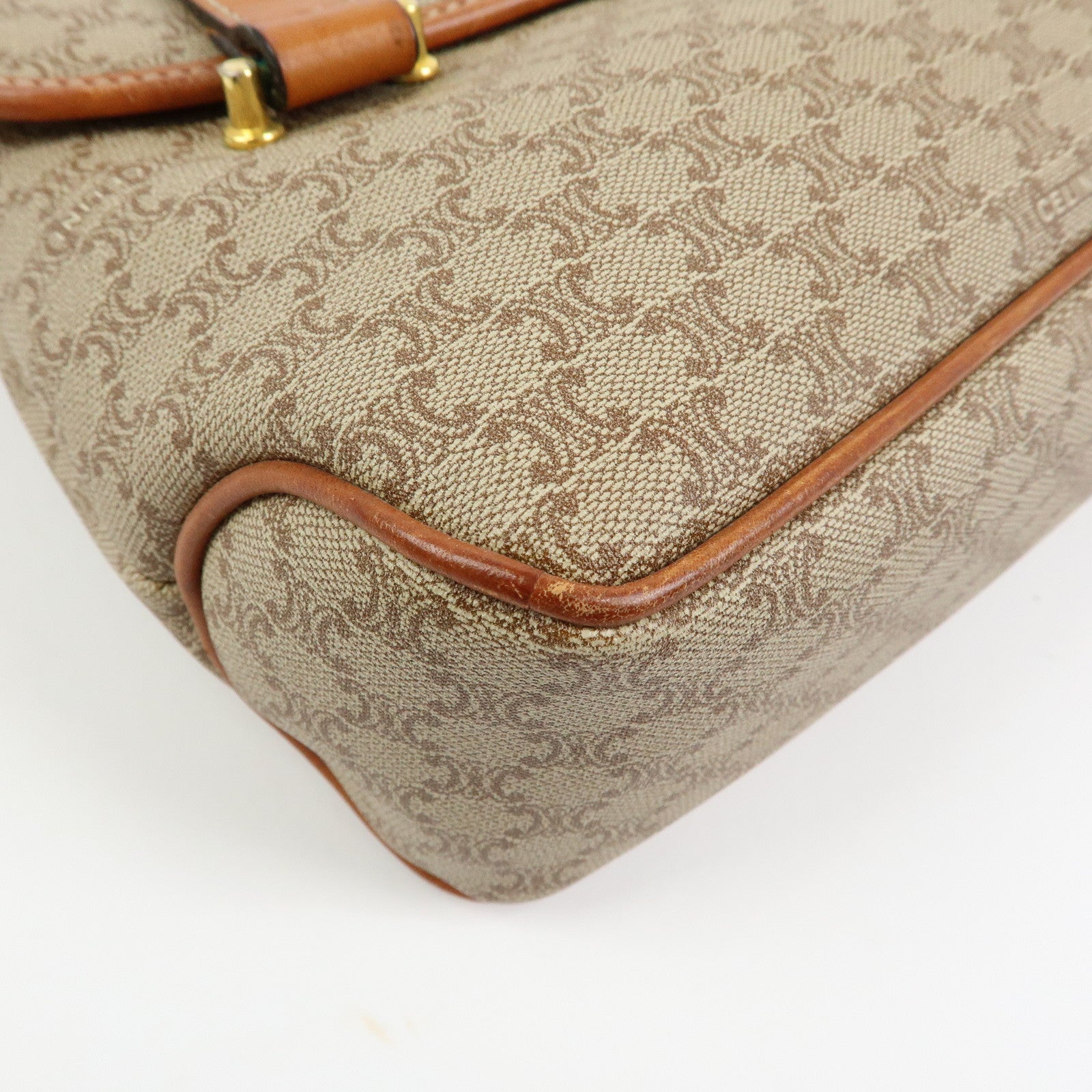 CELINE Logo Macadam PVC Leather Hand Bag Shoulder Bag Beige Brown