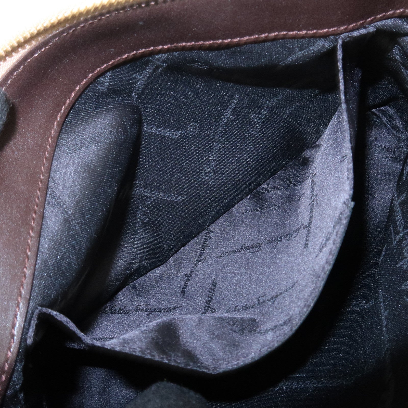 Ferragamo Gancini Canvas Leather Shoulder Bag Hand Bag Brown