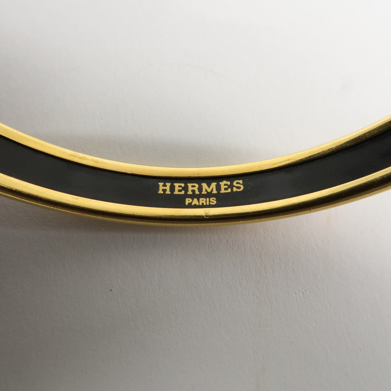 HERMES Plating Email PM Bangle Bracelet Black Gold Red Used