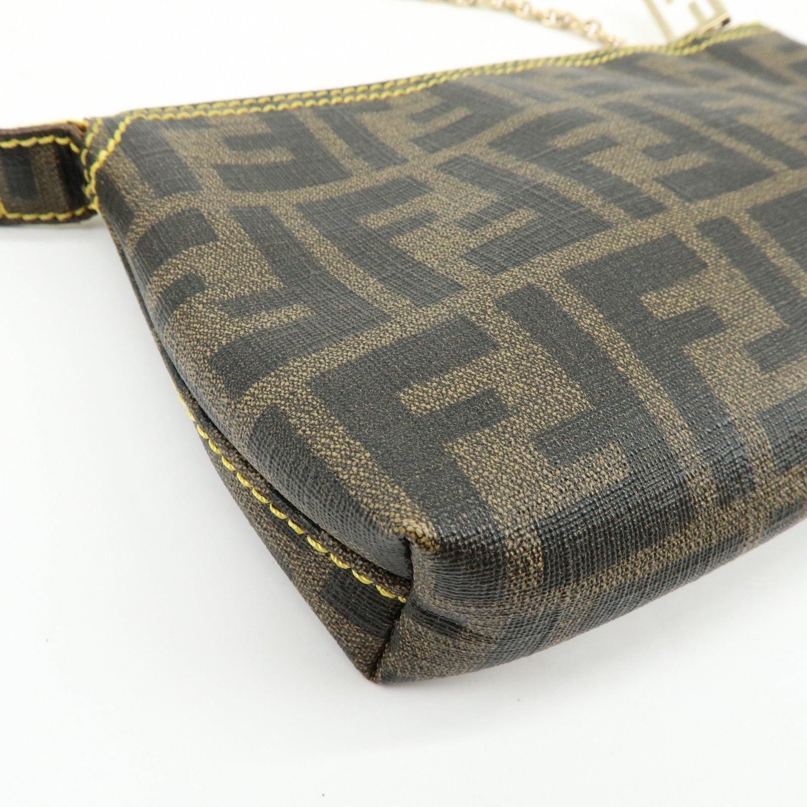 FENDI Zucca Print PVC Chain Accessory Pouch Brown Yellow 8BR592
