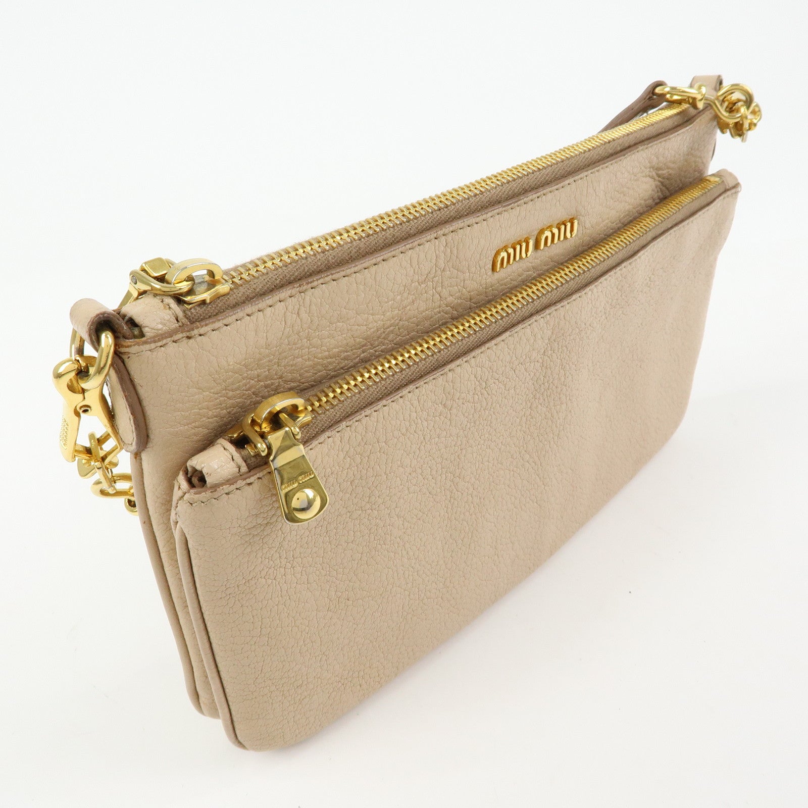 MIU MIU MADRAS Leather Shoulder Bag Crossbody Bag Beige RP0369