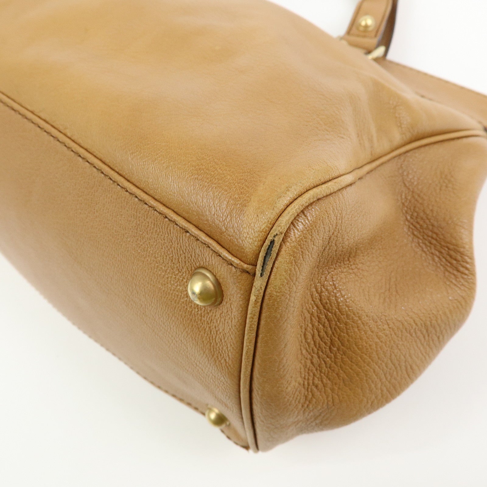 GUCCI Interlocking G Leather Blondie Studs Hand Bag Brown 121551