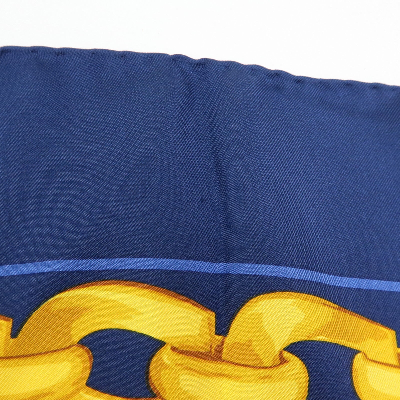 CELINE Silk 100% Scarf Lion Chain Motif Blue Yellow