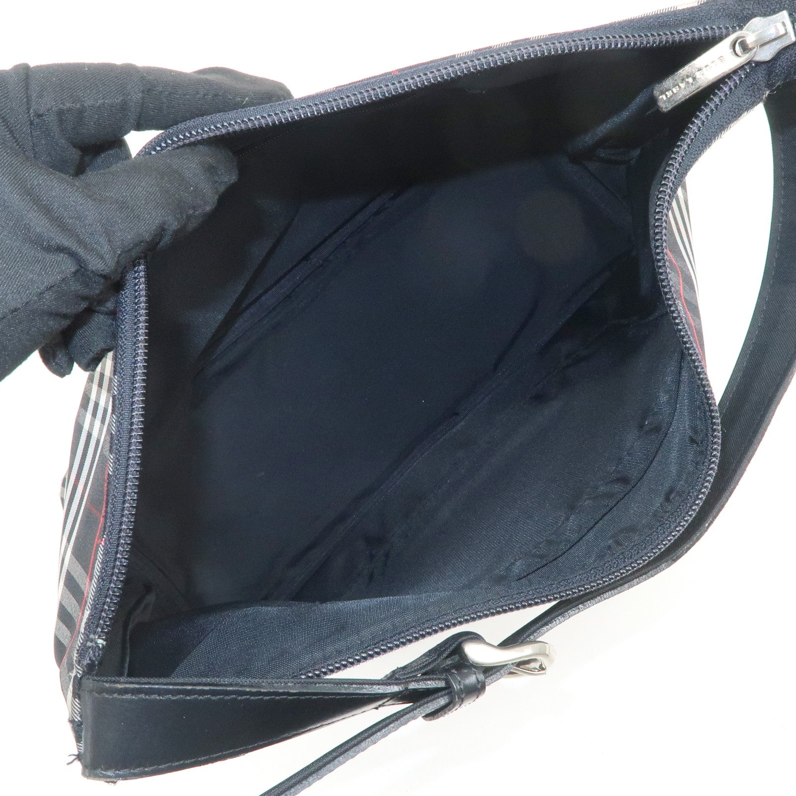 BURBERRY Blue Label Nylon Leather Shoulder Bag Nova Plaid Black