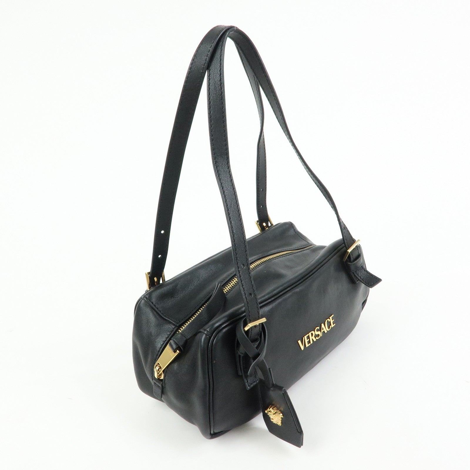 VERSACE Medusa Nappa Leather Bowling Bag Shoulder Bag Black