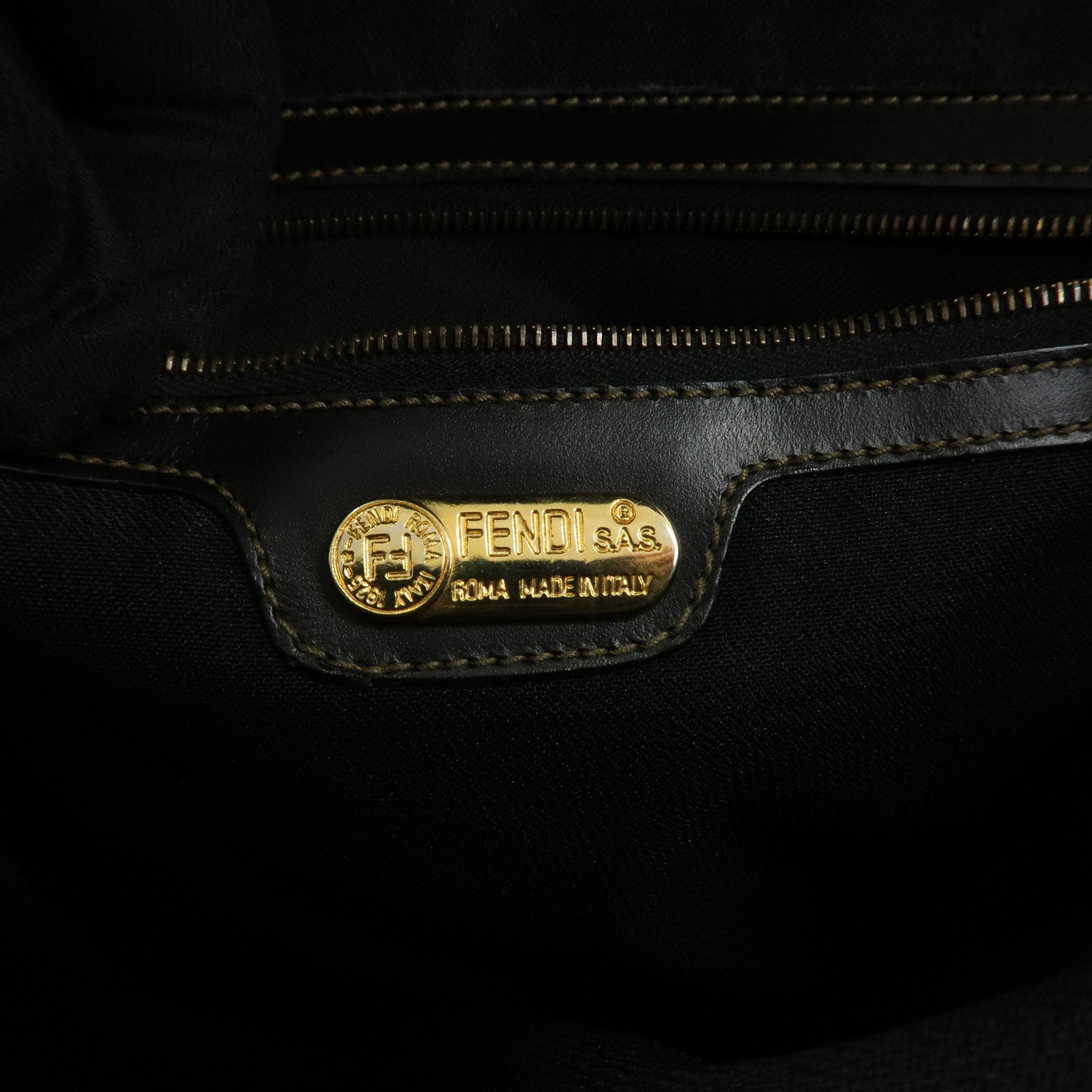 FENDI Pequin PVC Coating Canvas Leather Tote Bag Brown Black 259980