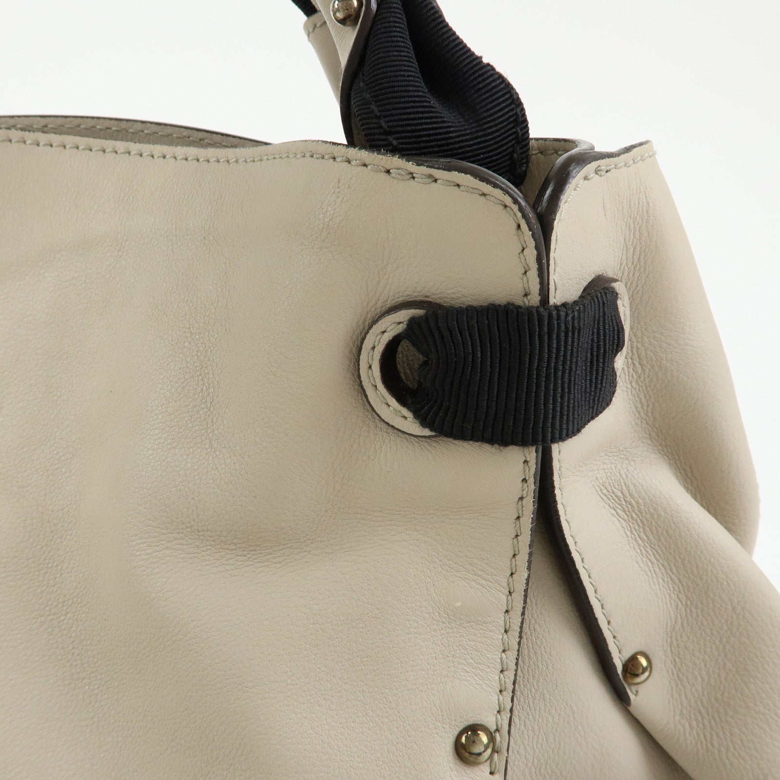 Ferragamo Vara Ribbon Leather Tote Bag Shoulder Bag Beige Black