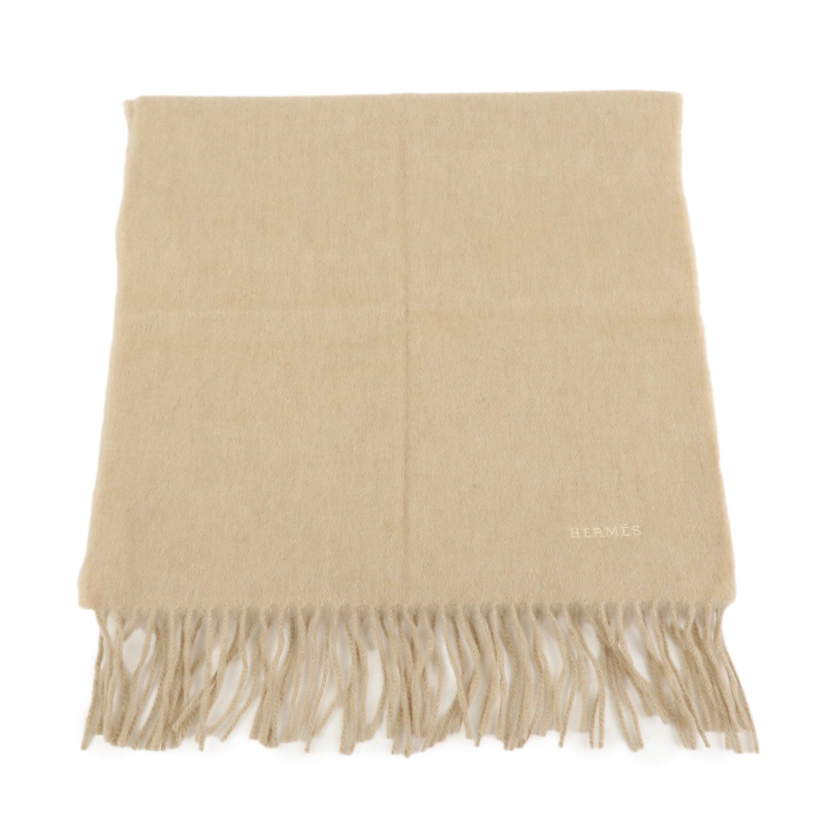 HERMES Logo Cashmere100% Scarf Stole Shawl Beige