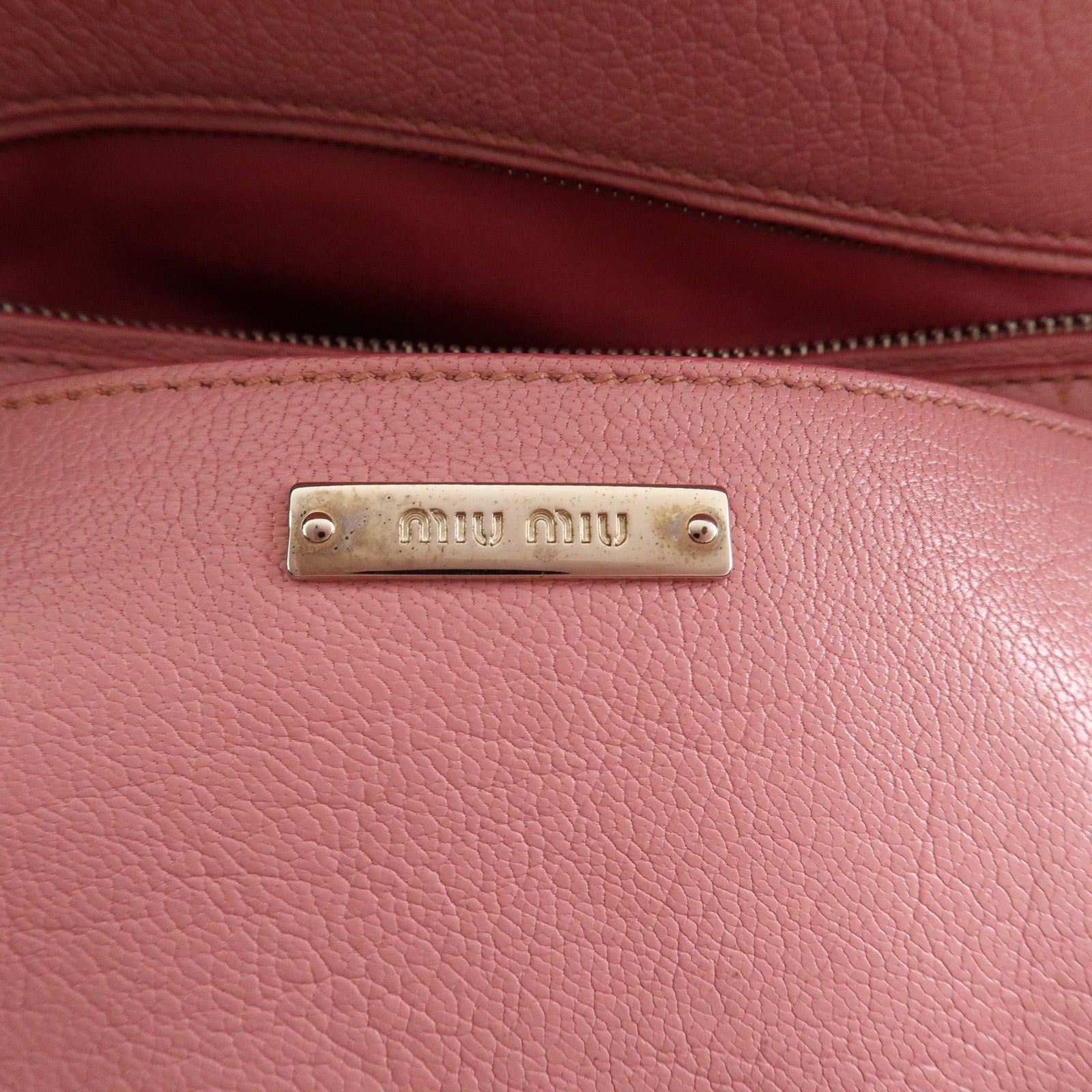 MIU MIU Logo Madras Leather Hand Bag Tote Bag Pink