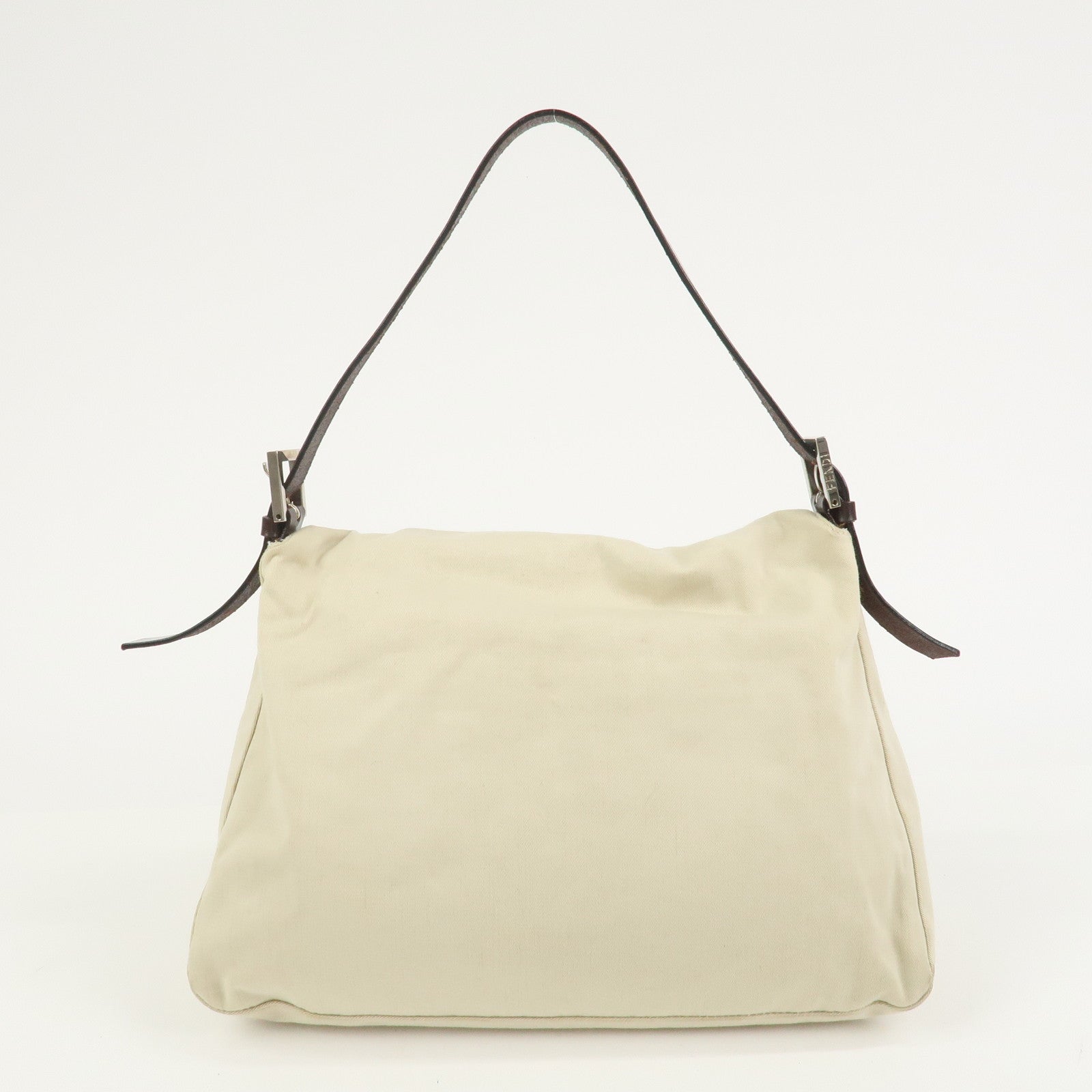 FENDI Mamma Baguette Canvas Leather Shoulder Bag Ivory Brown 26325