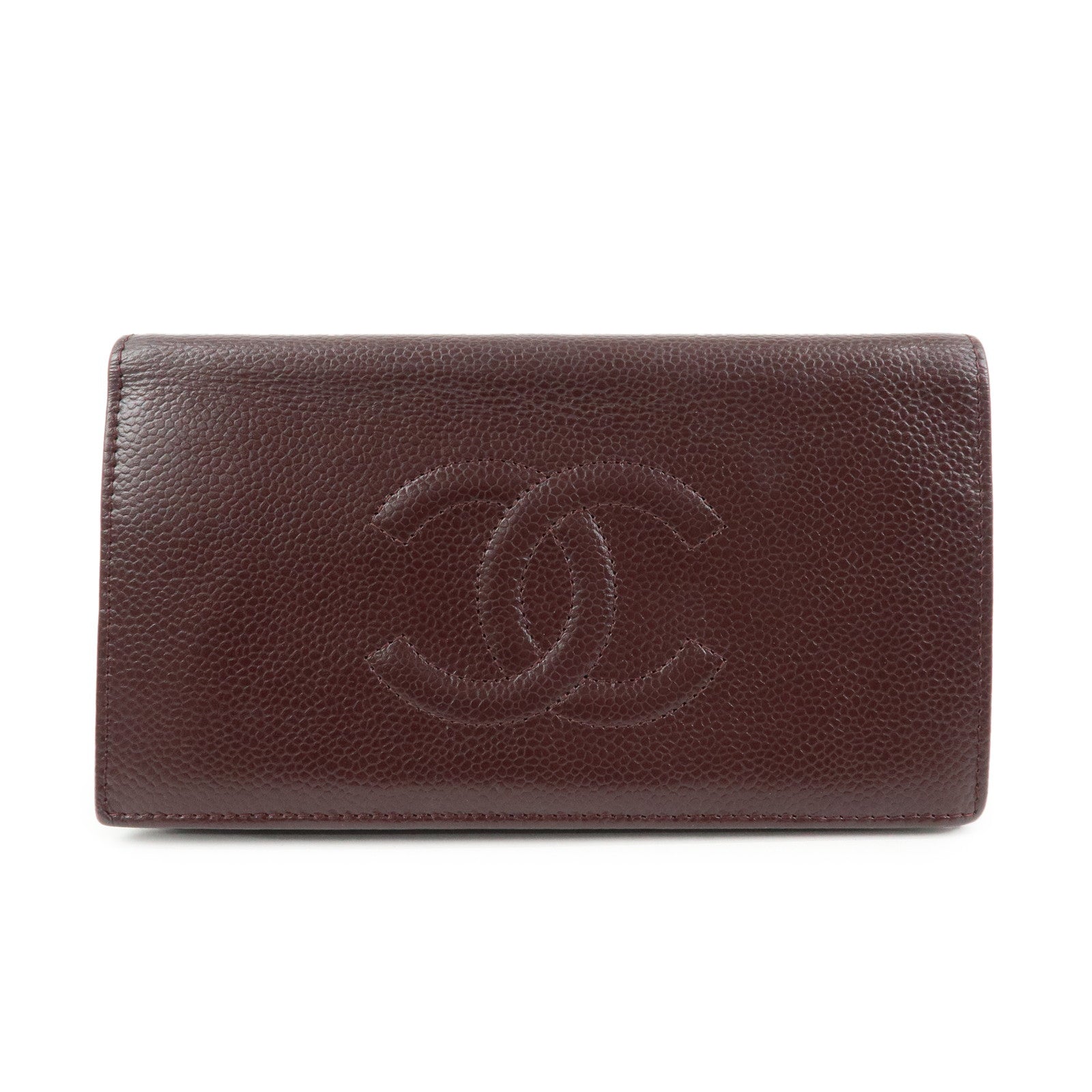 CHANEL COCO Mark Caviarskin Flap Bi-fold Long Wallet Brown