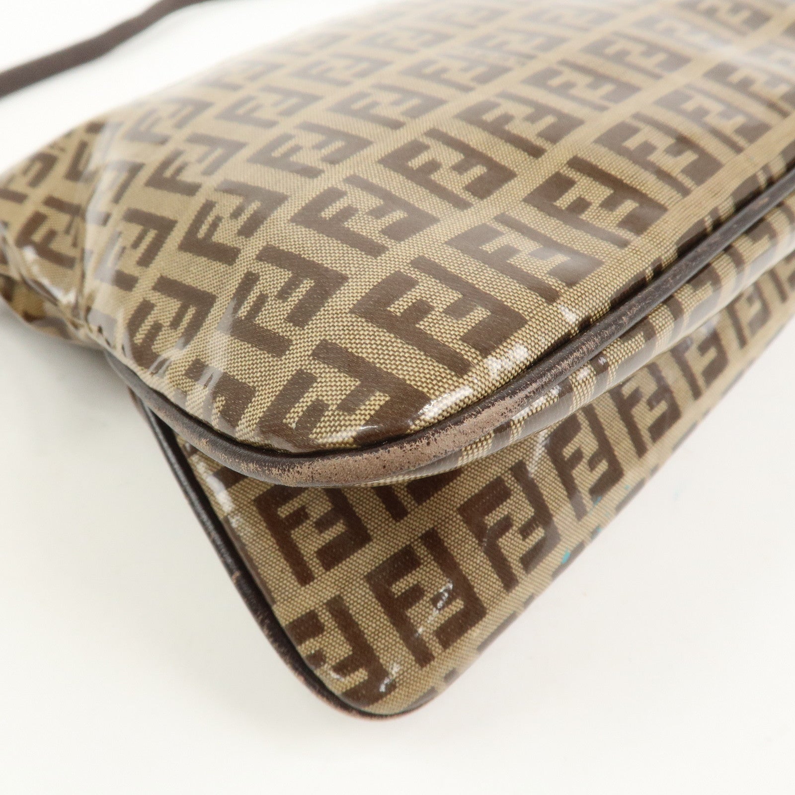 FENDI Zucchino PVC Canvas Leather Shoulder Bag Brown 8BR002