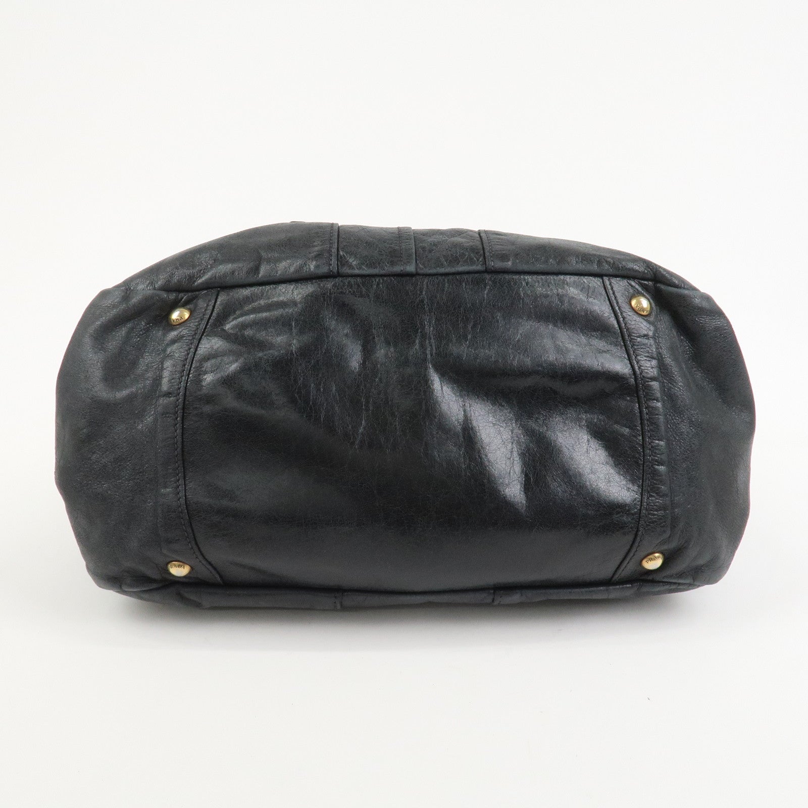 PRADA Logo Leather Tote Bag Shoulder Bag Black