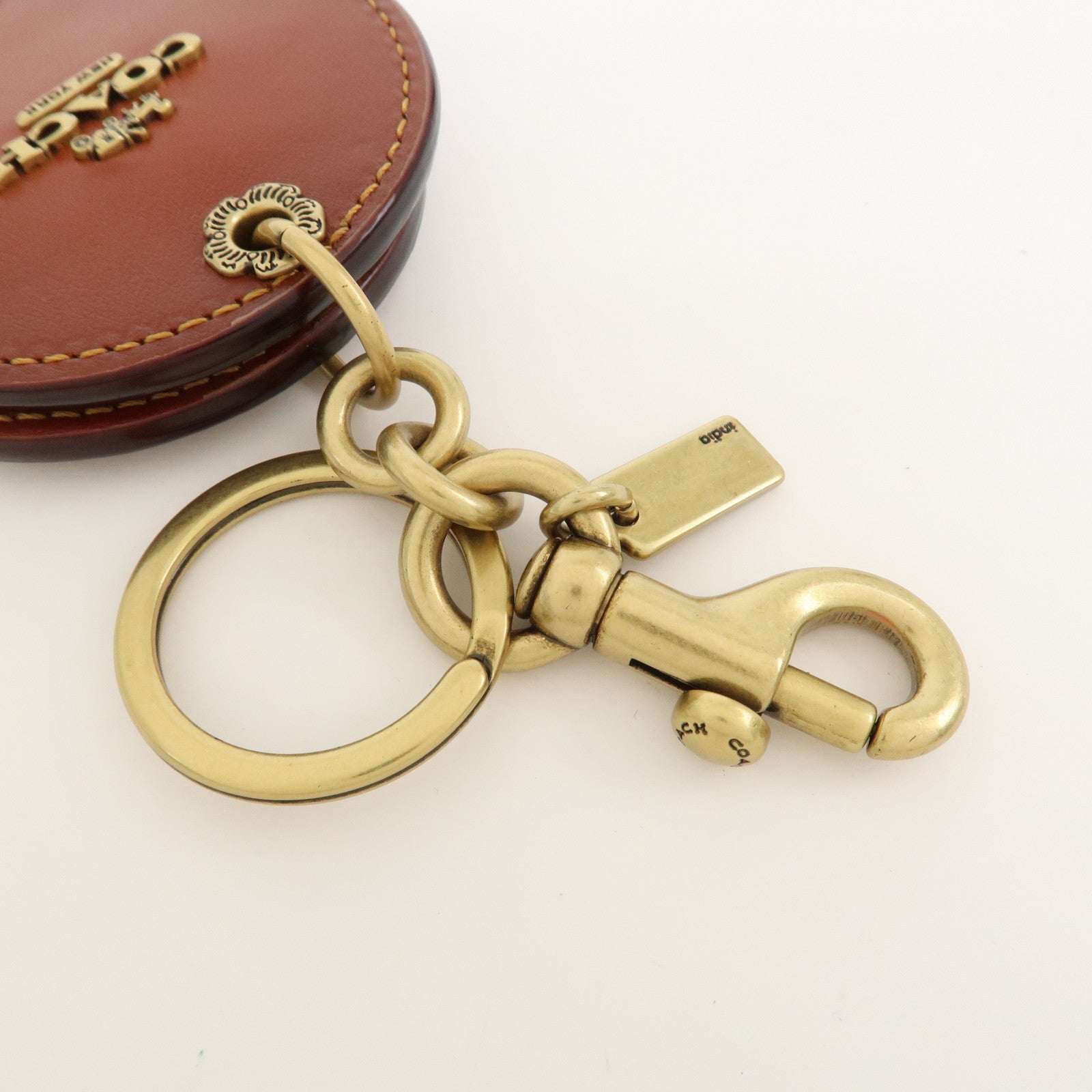 COACH Signature Logo Leather Key Chain Key Charm Brown
