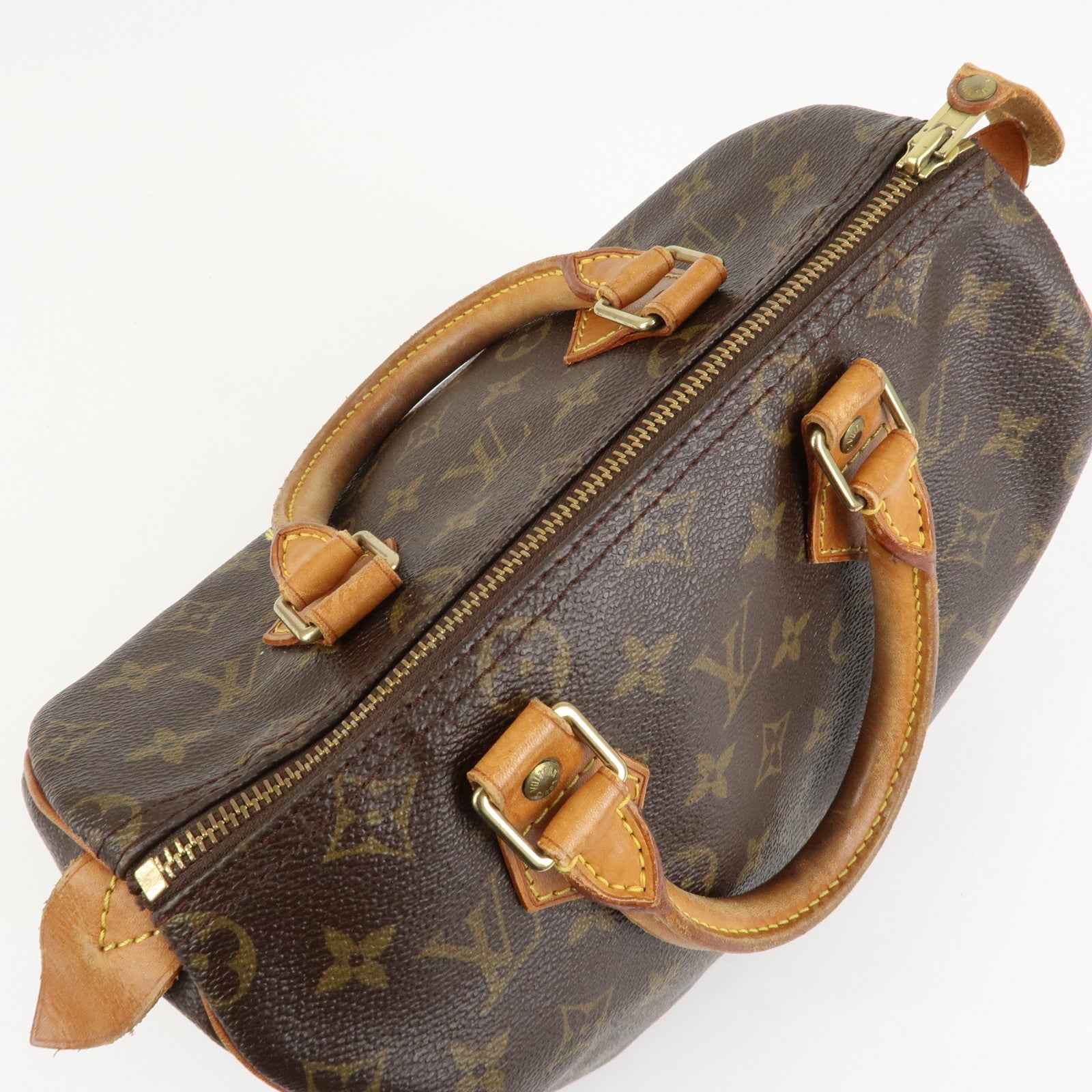 Louis Vuitton Monogram Canvas Leather Speedy 25 Boston Bag M41528