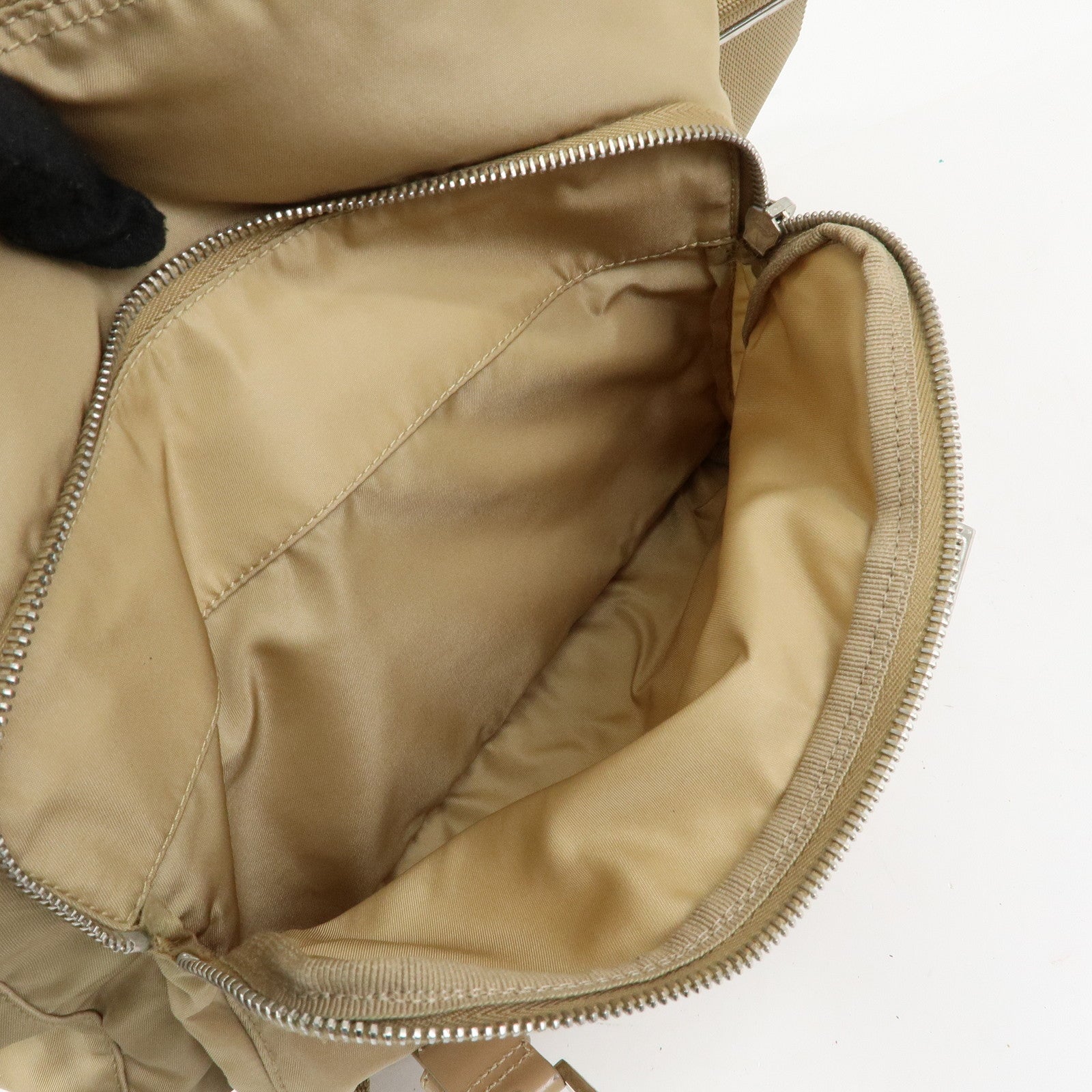 PRADA Triangle Logo Nylon Shoulder Bag Crossbody Bag Beige 1BD953