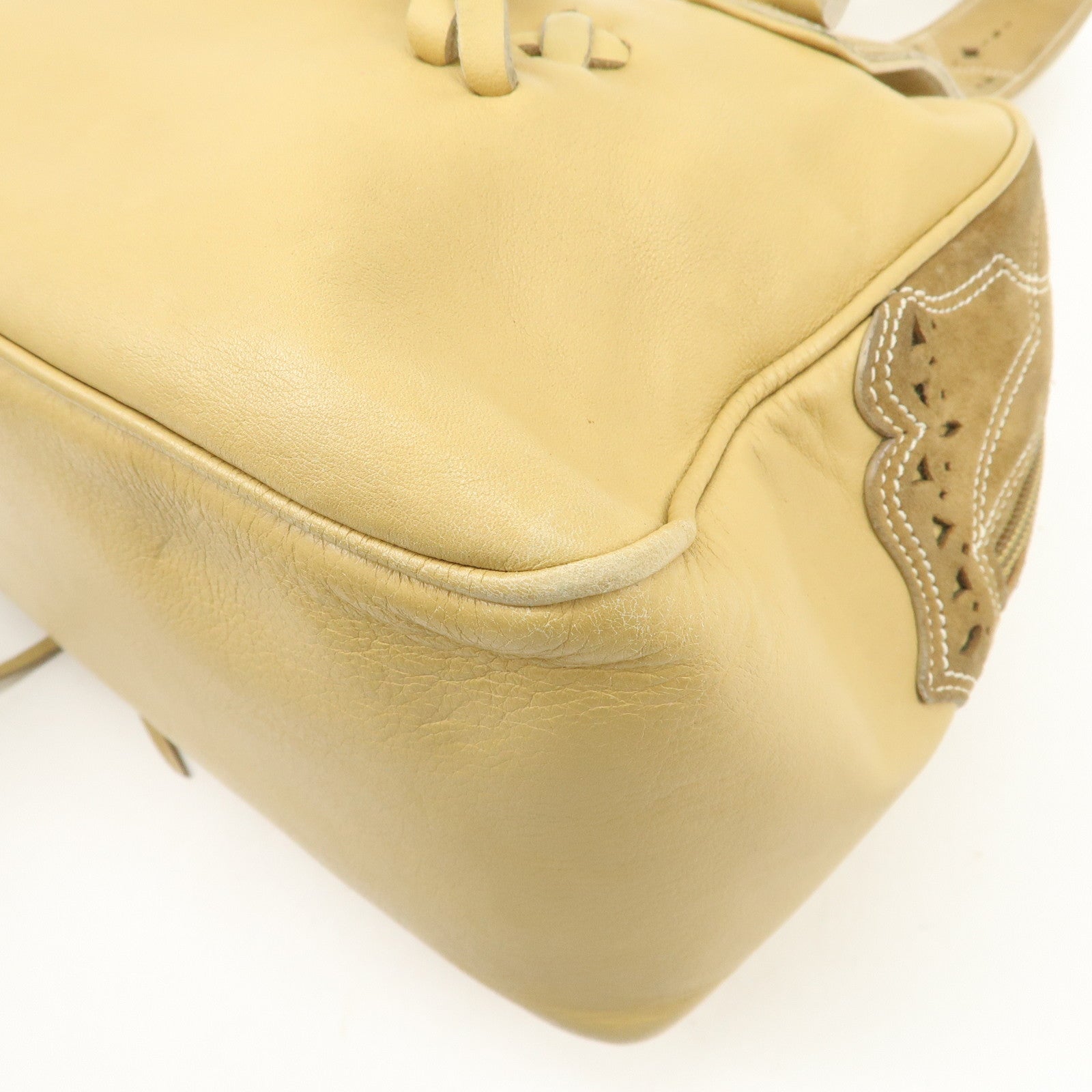 LOEWE Anagram Leather Suede Punching Boston Bag Beige Used
