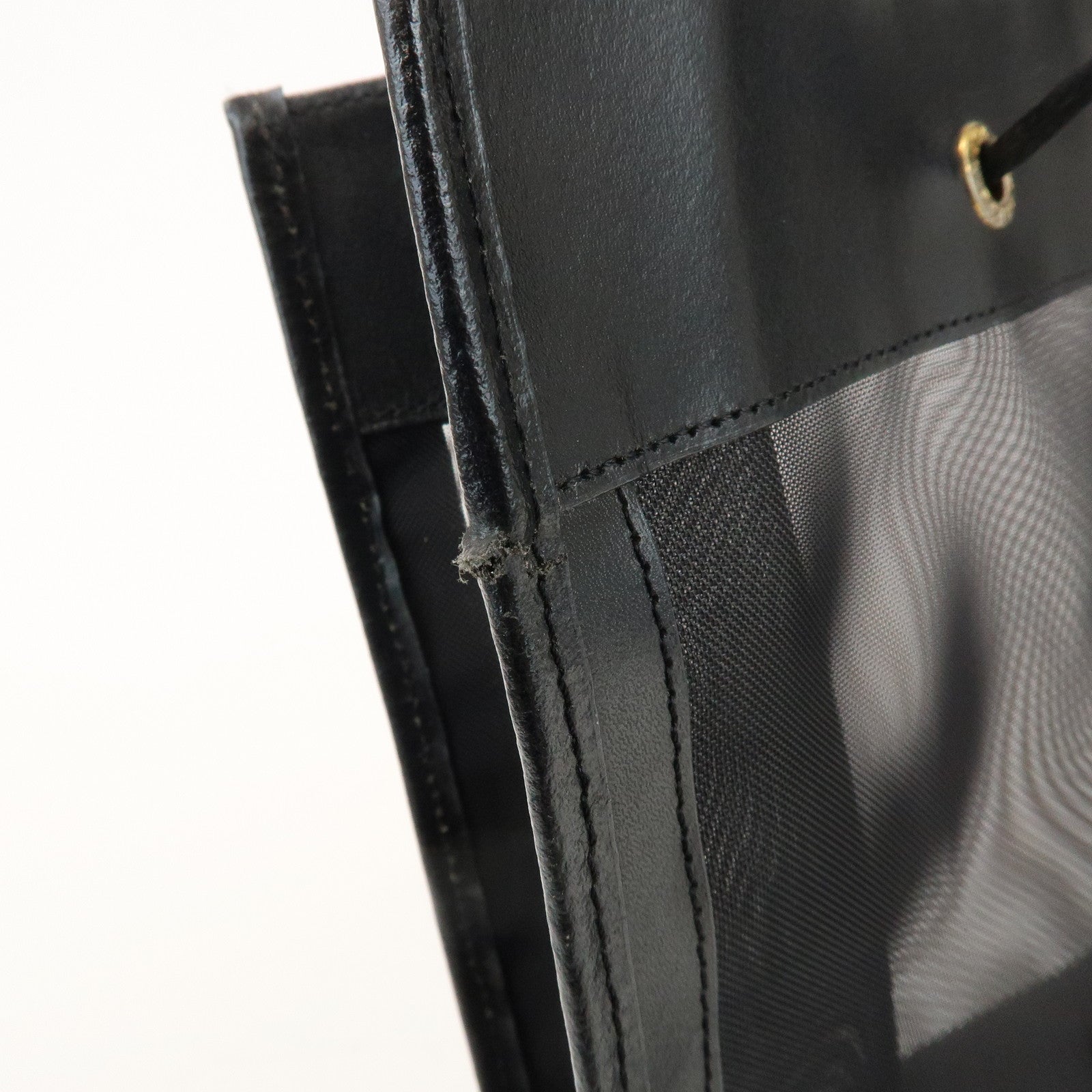 FENDI Mesh Leather Tote Bag Shoulder Bag Black 259646