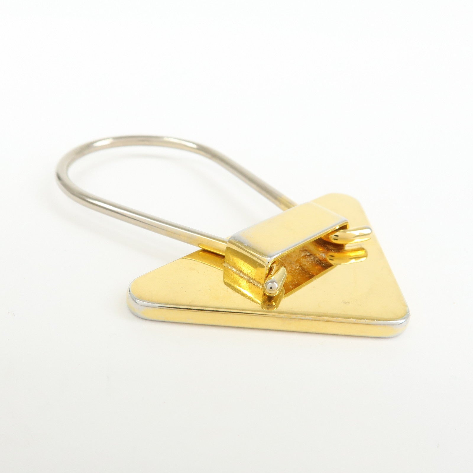PRADA Triangle Logo Metal Bag Charm Key Charm Black Gold