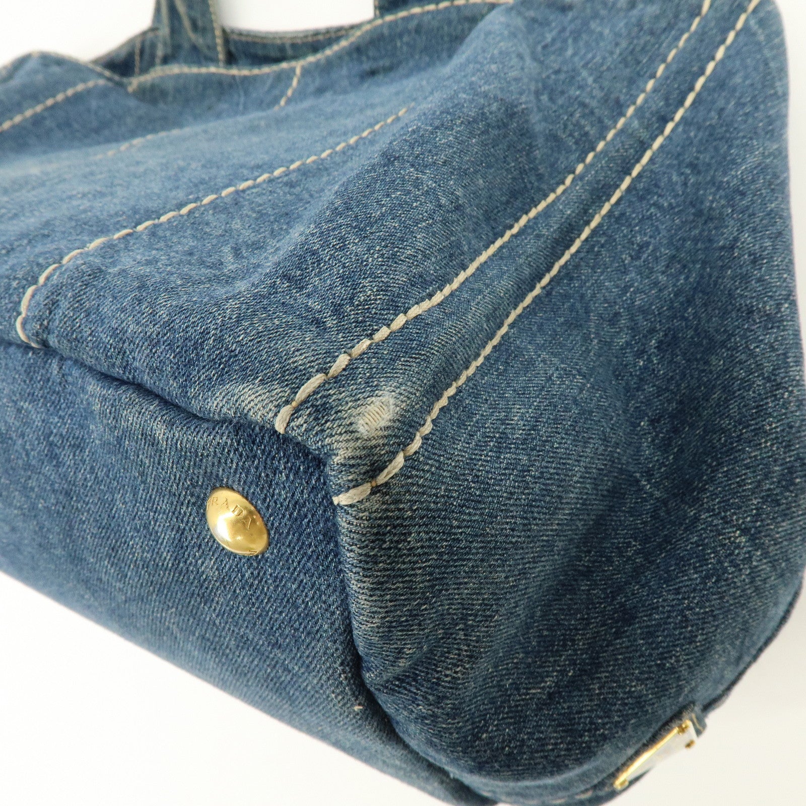 PRADA Logo Canapa Canvas Denim Large Tote Hand Bag Blue BN1872