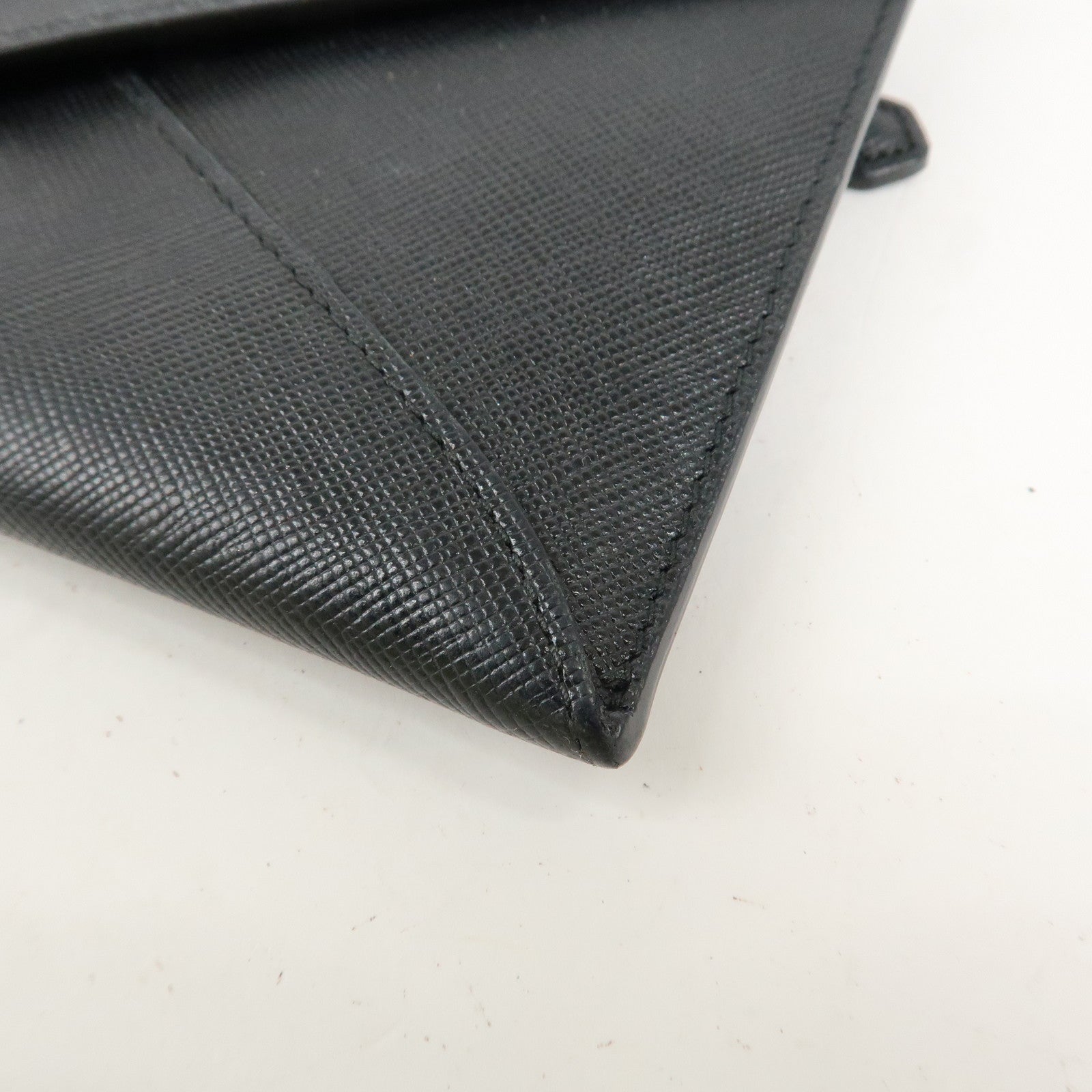 PRADA Saffiano Leather Envelope Flap Long Wallet Black 1M1175 Used
