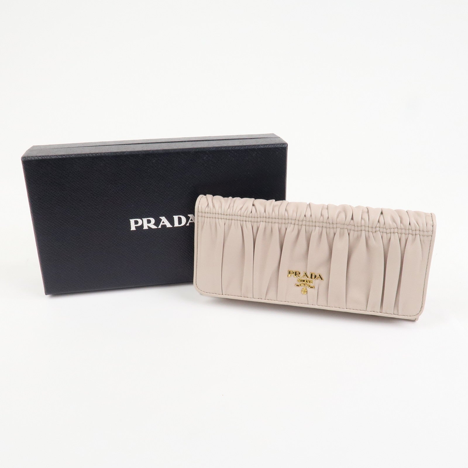 PRADA Nappa Gaufre Leather Bi-fold Long Wallet Light Beige 1M1132