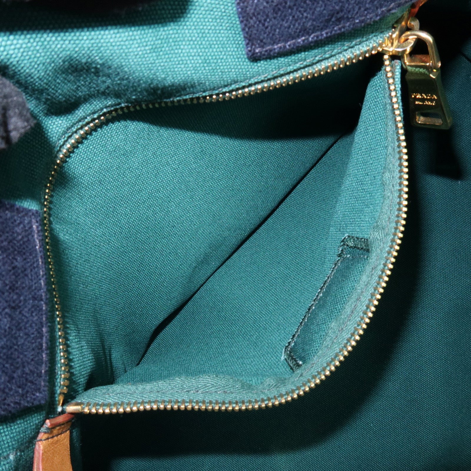 PRADA Canapa Large Tote Bag Hand Bag Green Yellow Navy BN1872