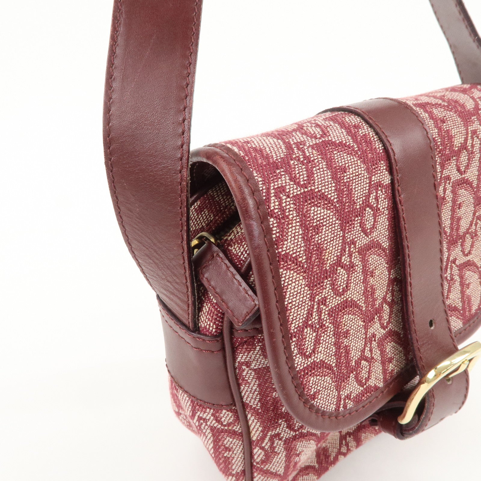 Christian Dior Trotter Jacquard Leather Shoulder Bag Burgundy