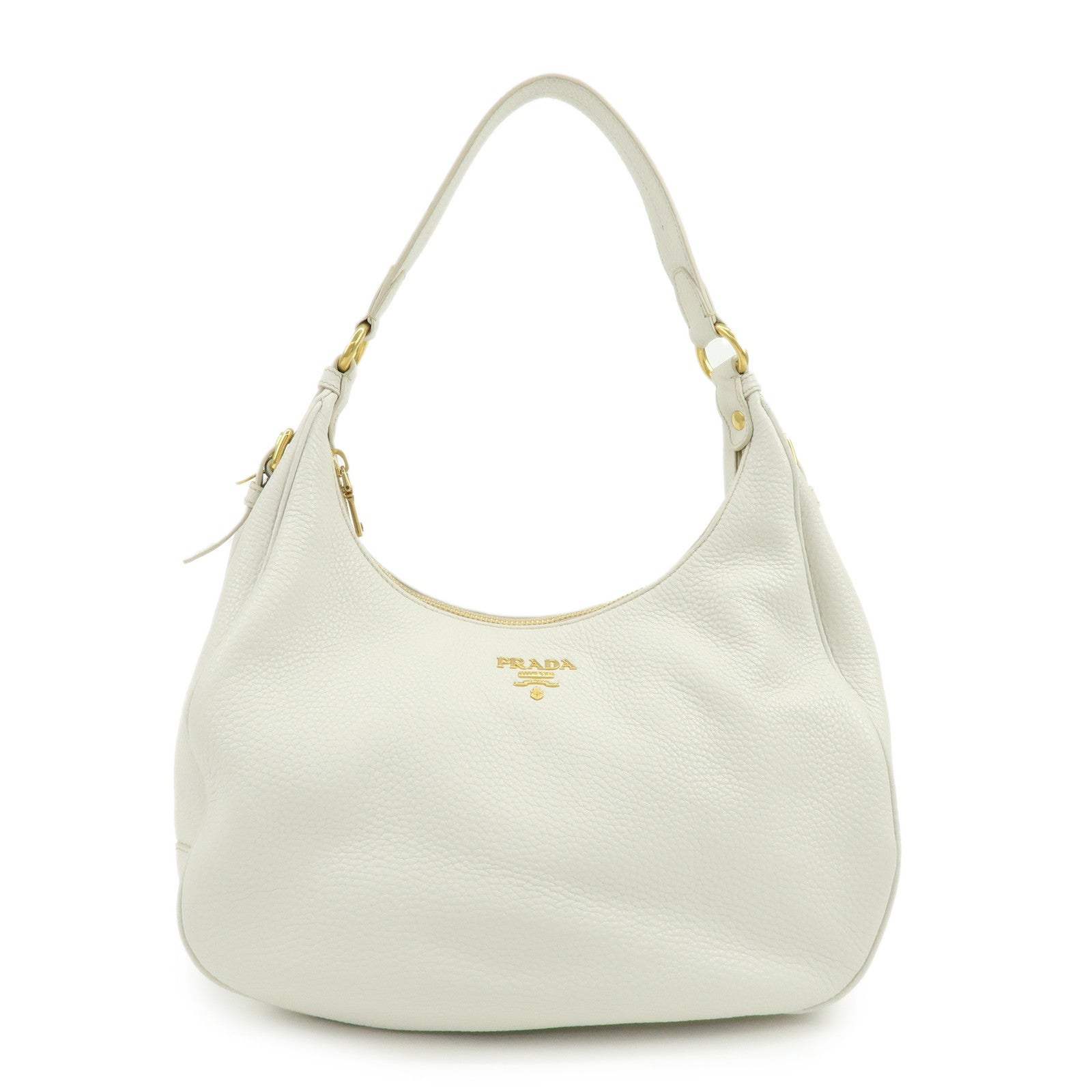 PRADA Logo Calf Leather Shoulder Bag Hand Bag White BR4311
