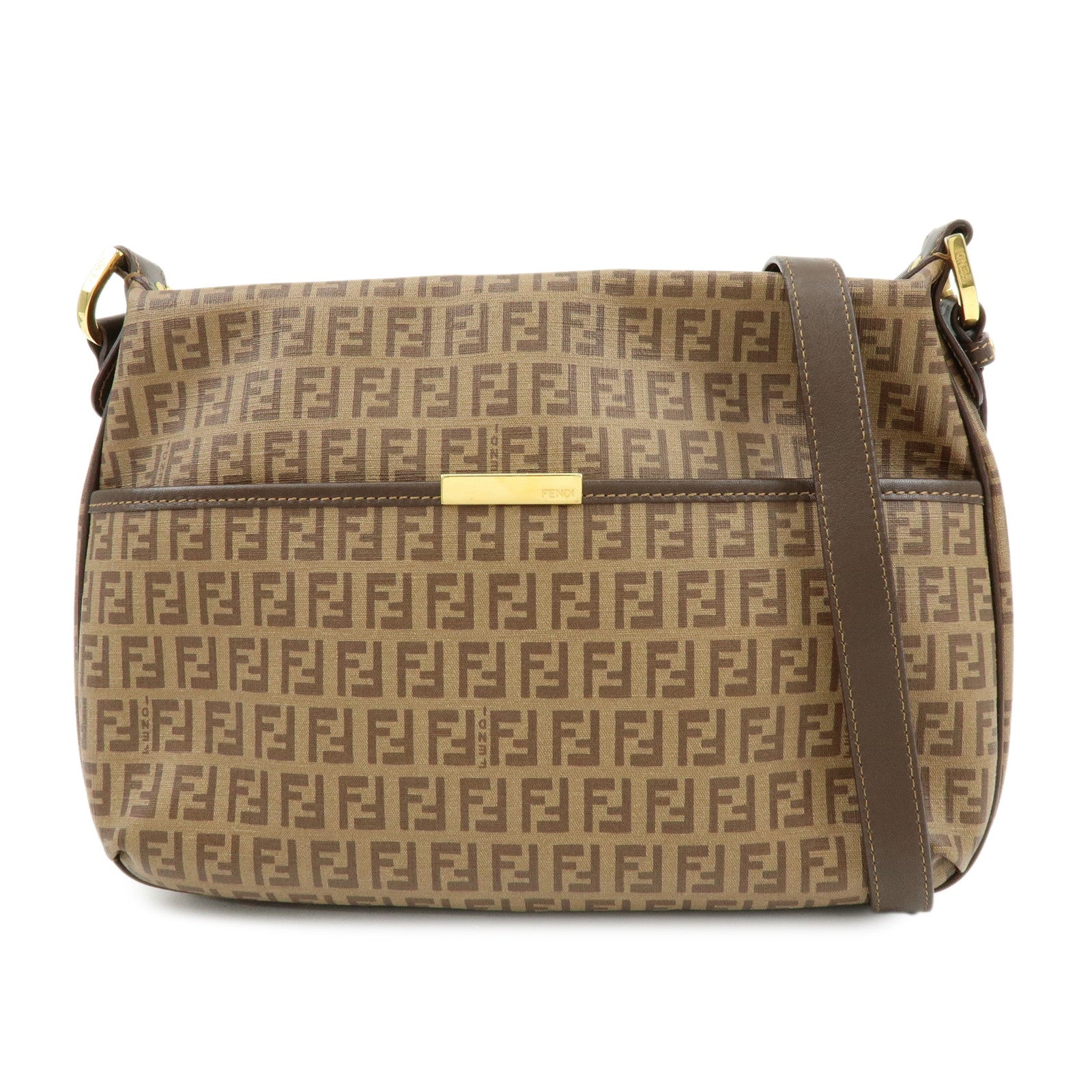 FENDI Zucchino PVC Leather Shoulder Bag Crossbody Bag Brown 8BT206