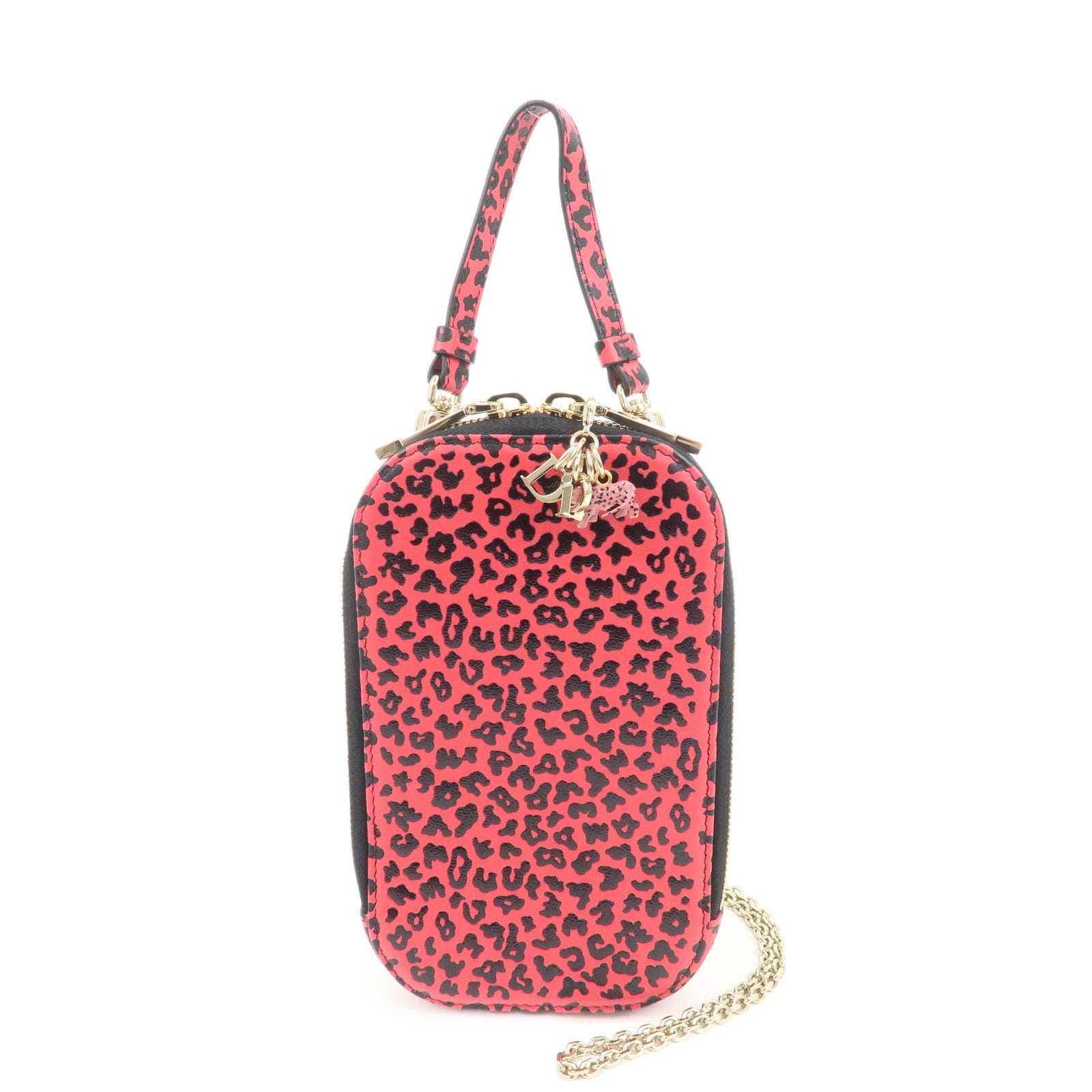 Christian Dior Lady Dior Leopard Print Phone Holder Phone Case Red