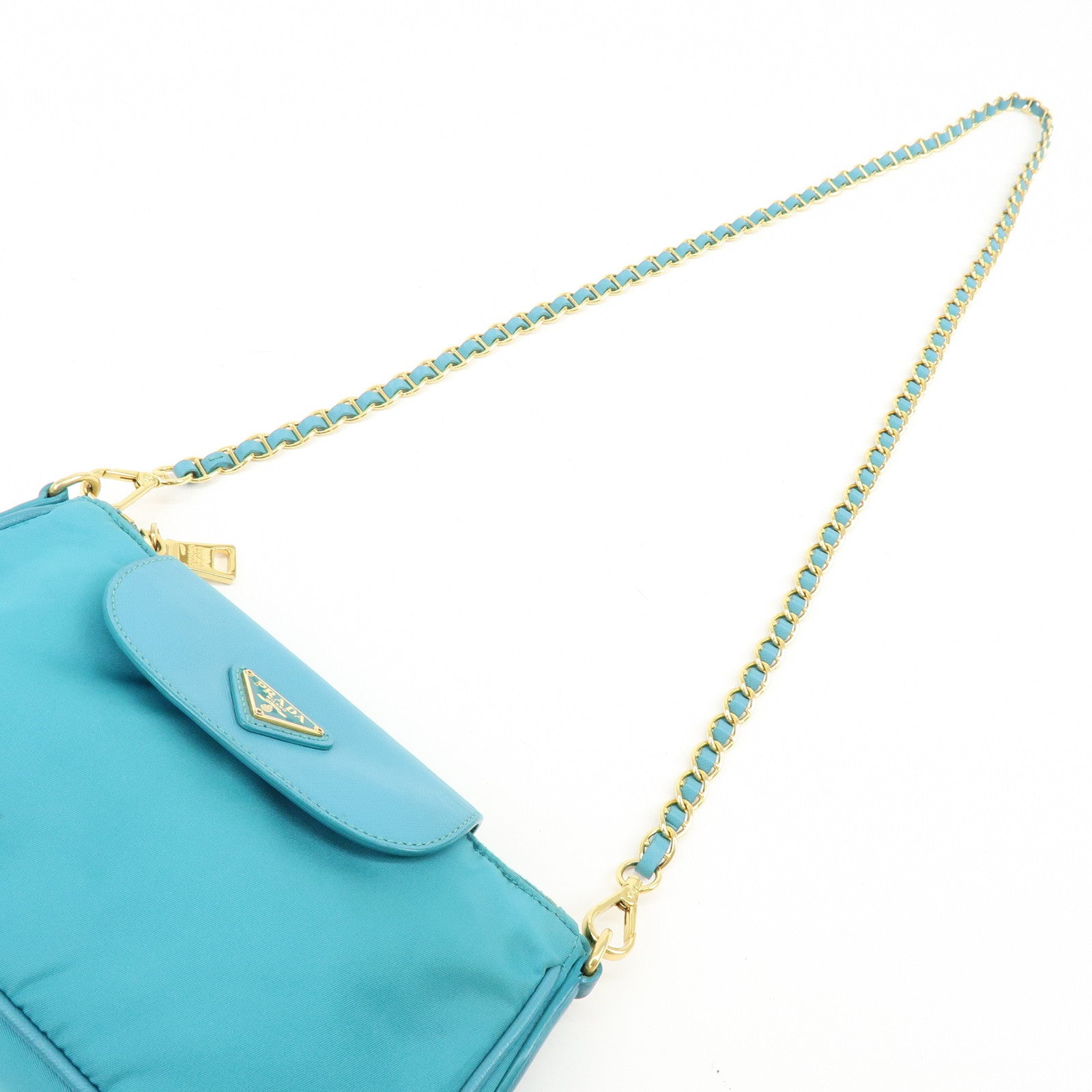 PRADA Triangle Logo Nylon Saffiano Leather Shoulder Bag Blue