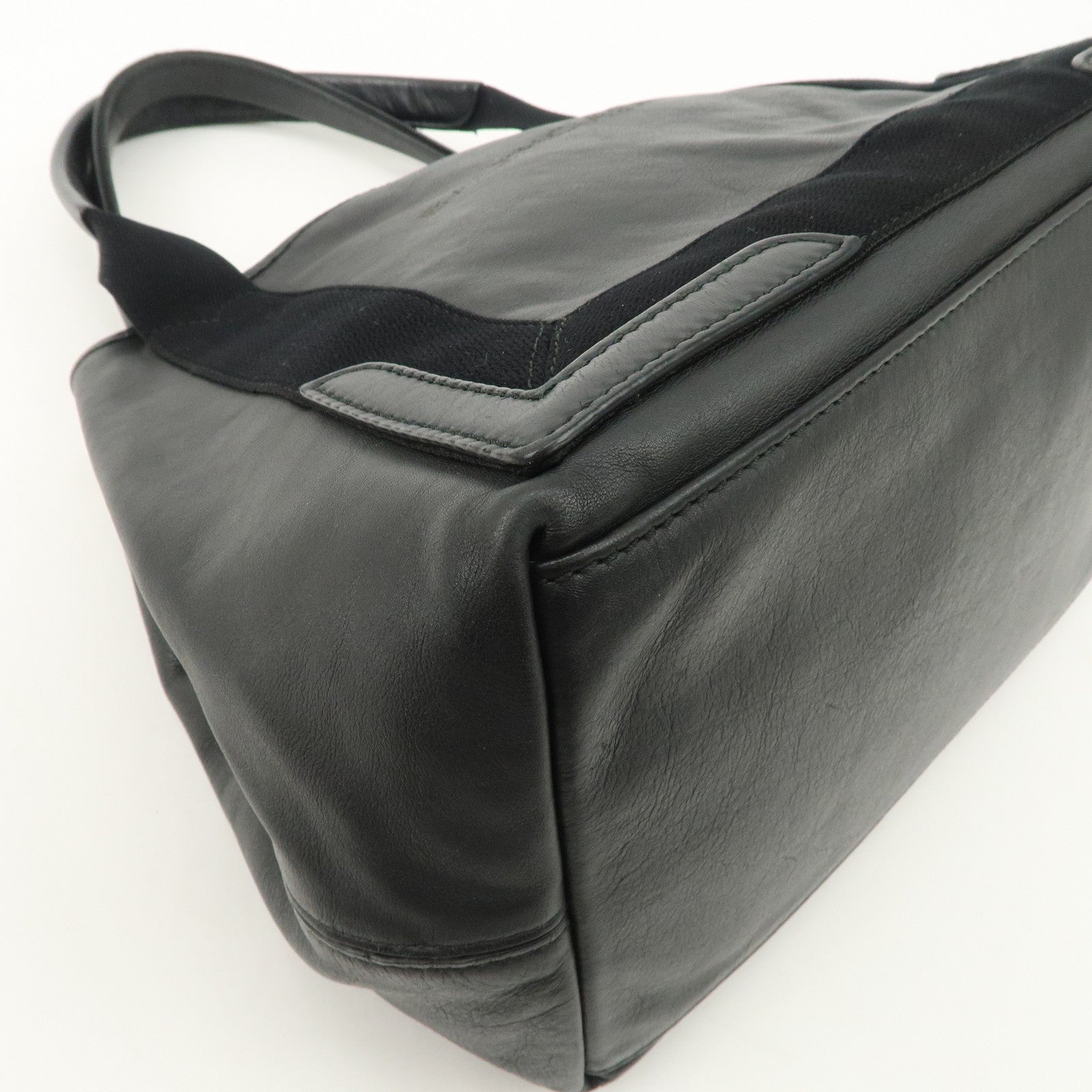 BALENCIAGA Leather Navy Cabas S Tote Bag Hand Bag Black 339933 Used