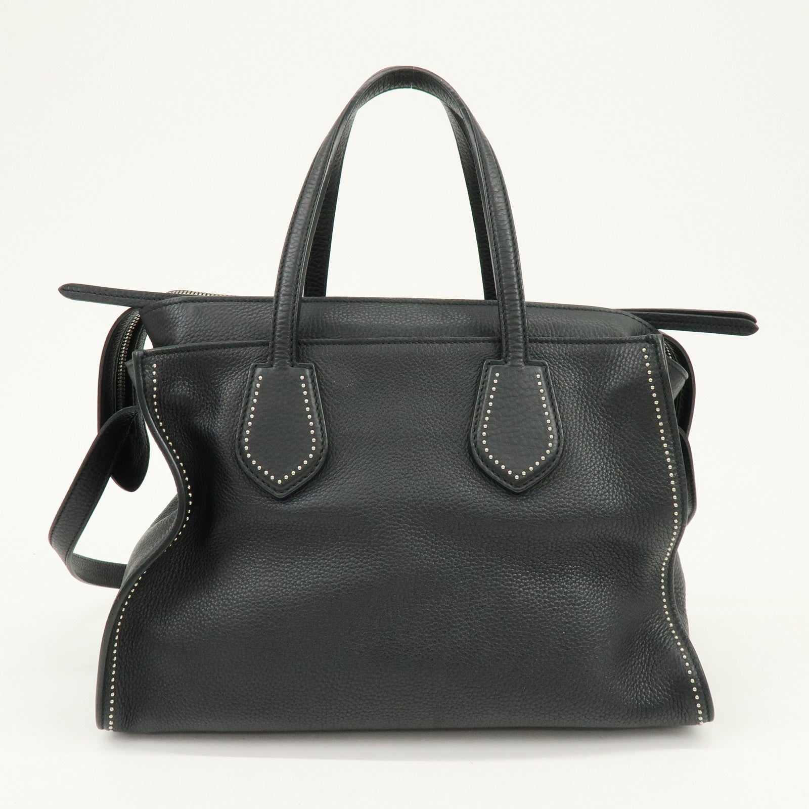 GUCCI Calf Leather Studs 2Way Hand Bag Shoulder Bag Black 370822