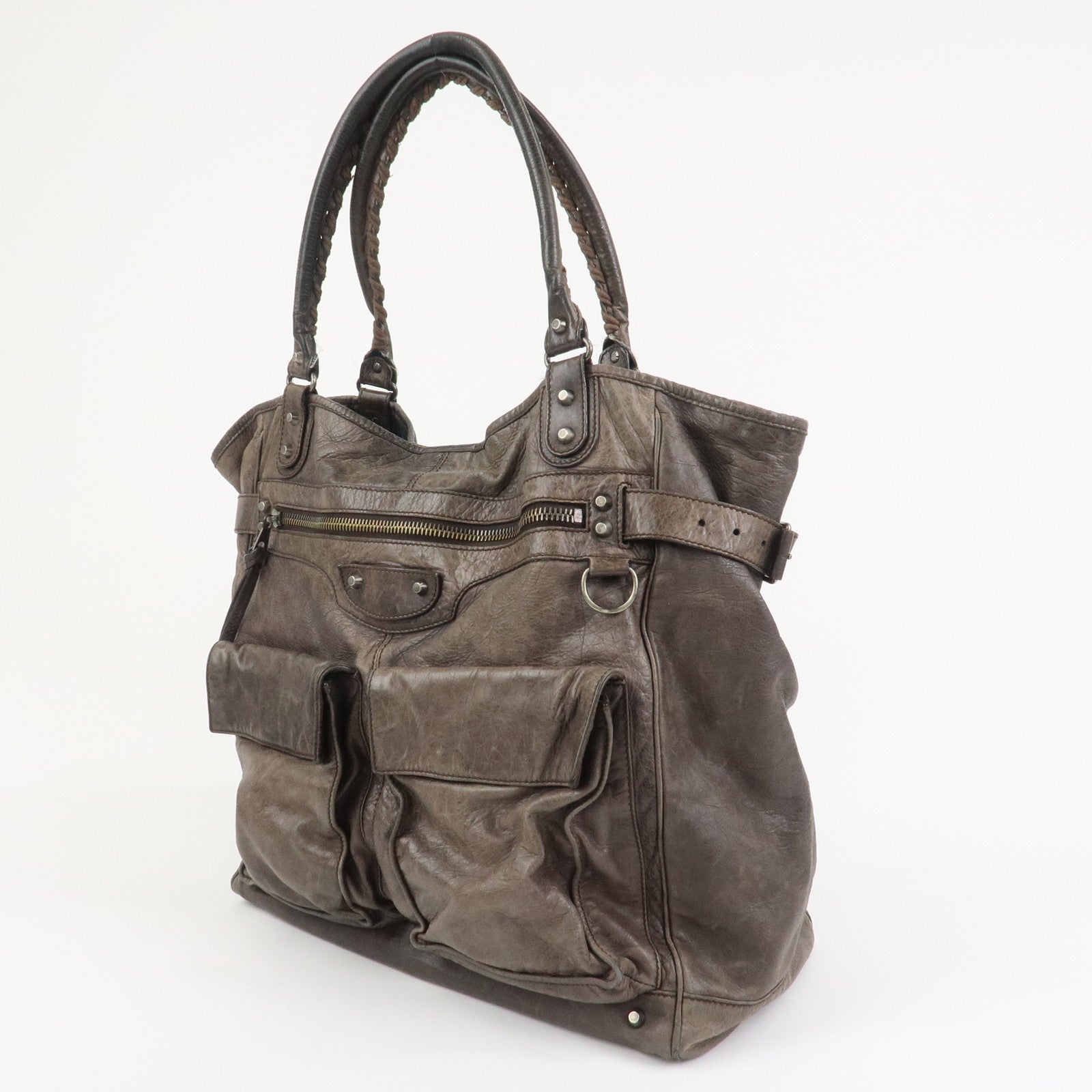 BALENCIAGA Rivacity Paper Bag Leather Tote Bag Brown 236084