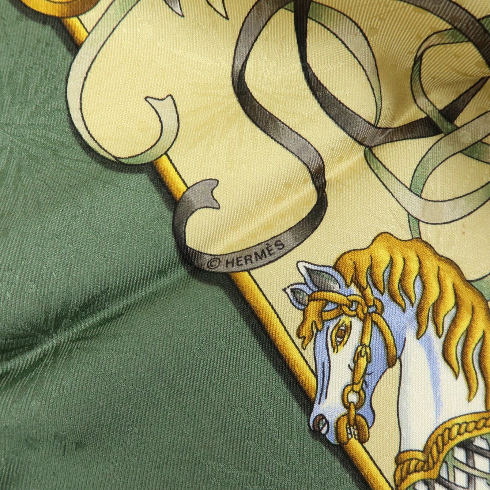 HERMES Carre 90 Silk 100% Scarf LUNA PARK Carousel Print Gold Green