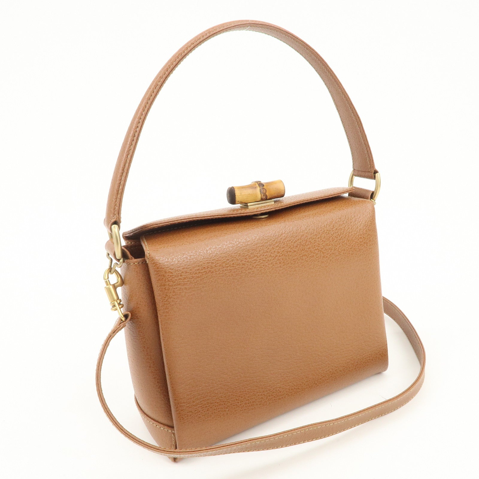GUCCI Bamboo Leather 2Way Tote Bag Hand Bag Brown 000.926.0175