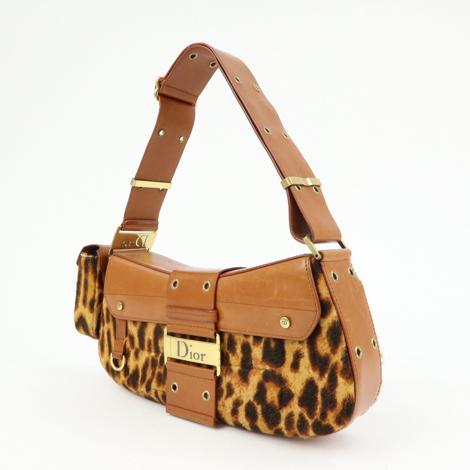 Christian Dior Street Chic Unborn Calf Leather Hand Bag Leopard