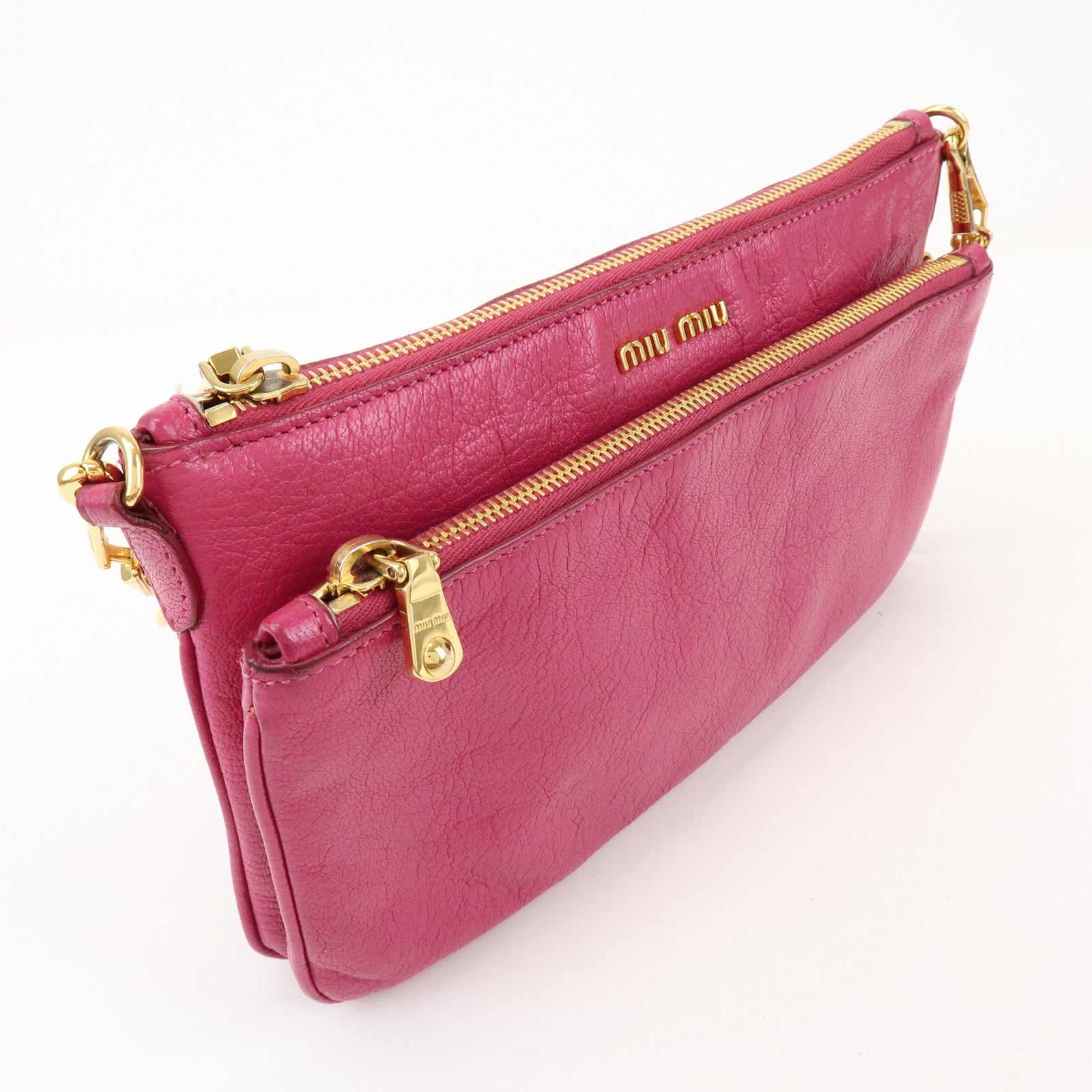 MIU MIU Logo Madras Leather Shoulder Bag Crossbody Bag Pink