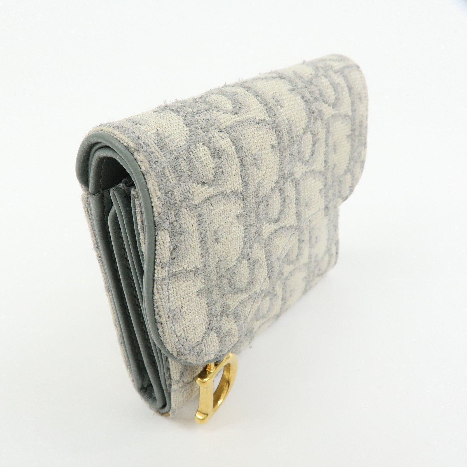 Christian Dior Trotter Jacquard Canvas Bi-fold Compact Wallet Gray