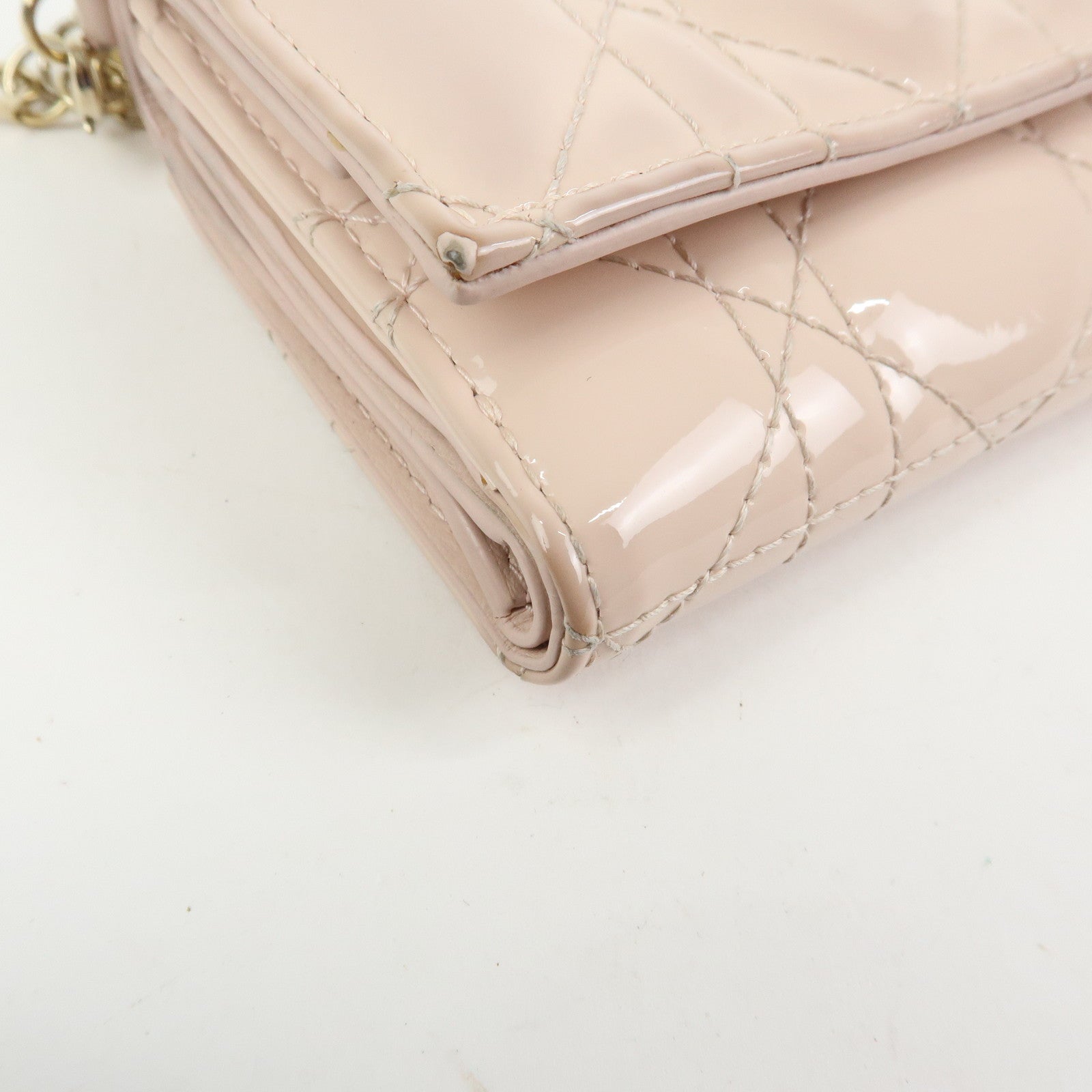 Christian Dior Lady Dior Cannage Patent Leather Lotus Wallet Pink