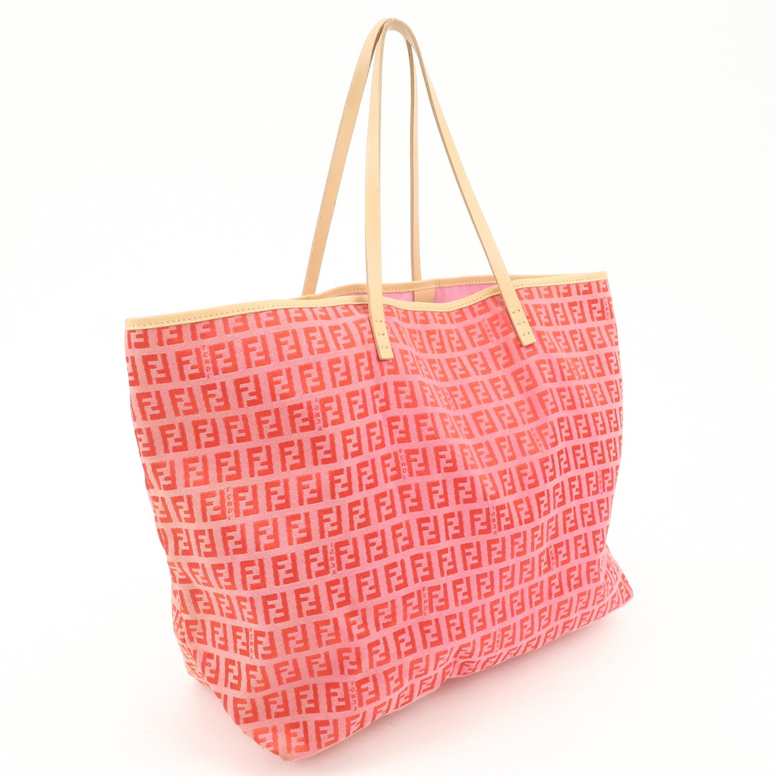FENDI Zucchino Canvas Leather Tote Bag Shoulder Bag Red Pink 8BH005