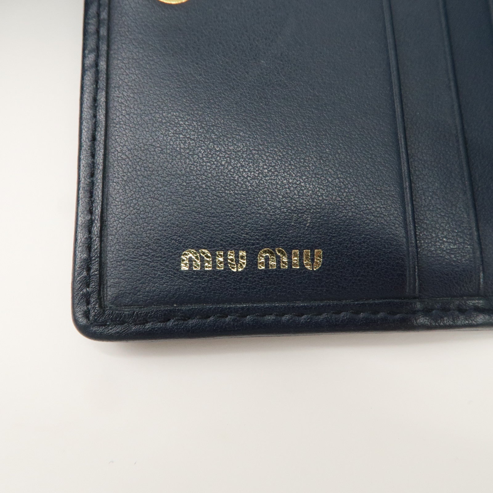 MIU MIU Matelasse Denim Leather Bi-fold Compact Wallet Indigo Blue 5MV204