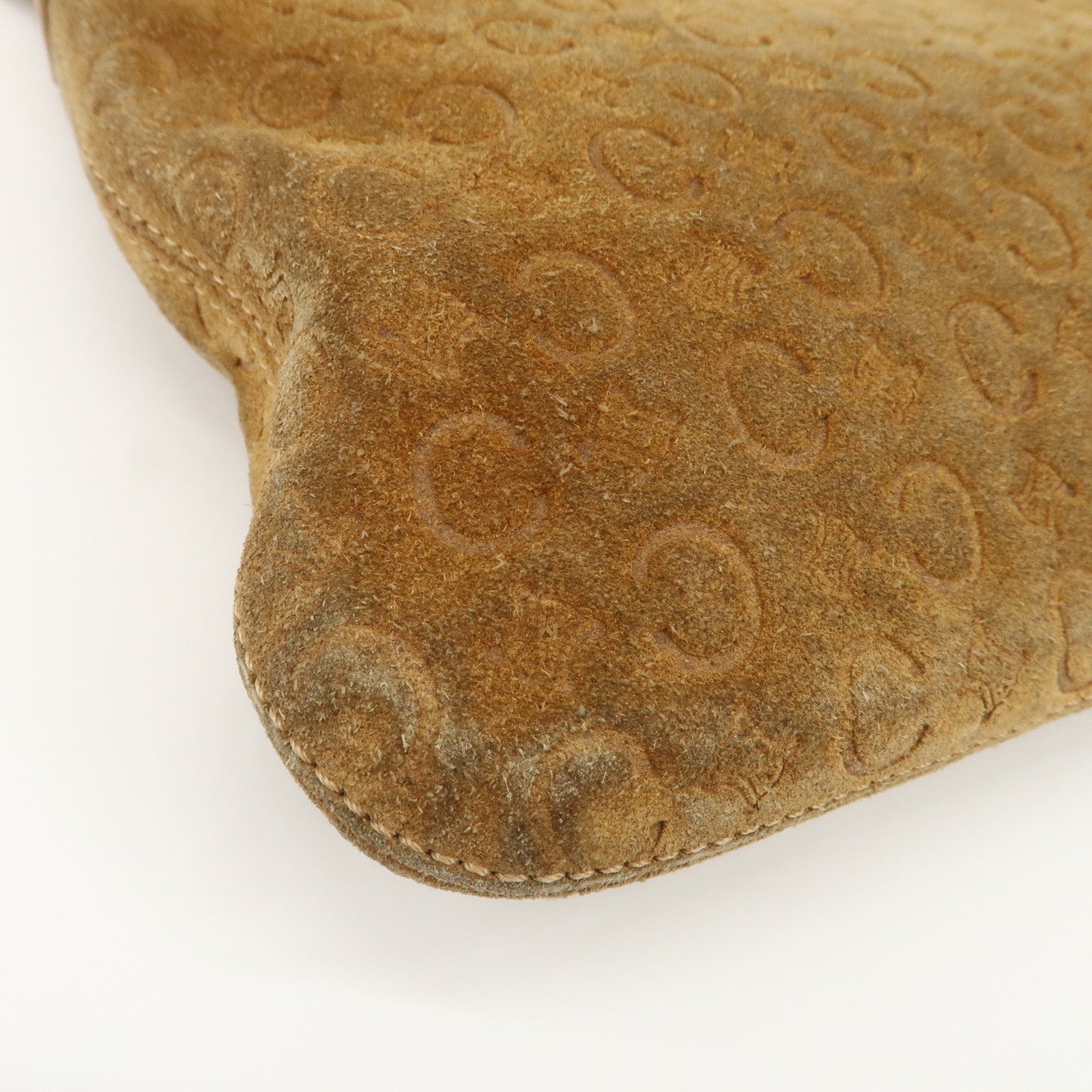 CELINE C Macadam Leather Suede Shoulder Bag Hand Bag Beige