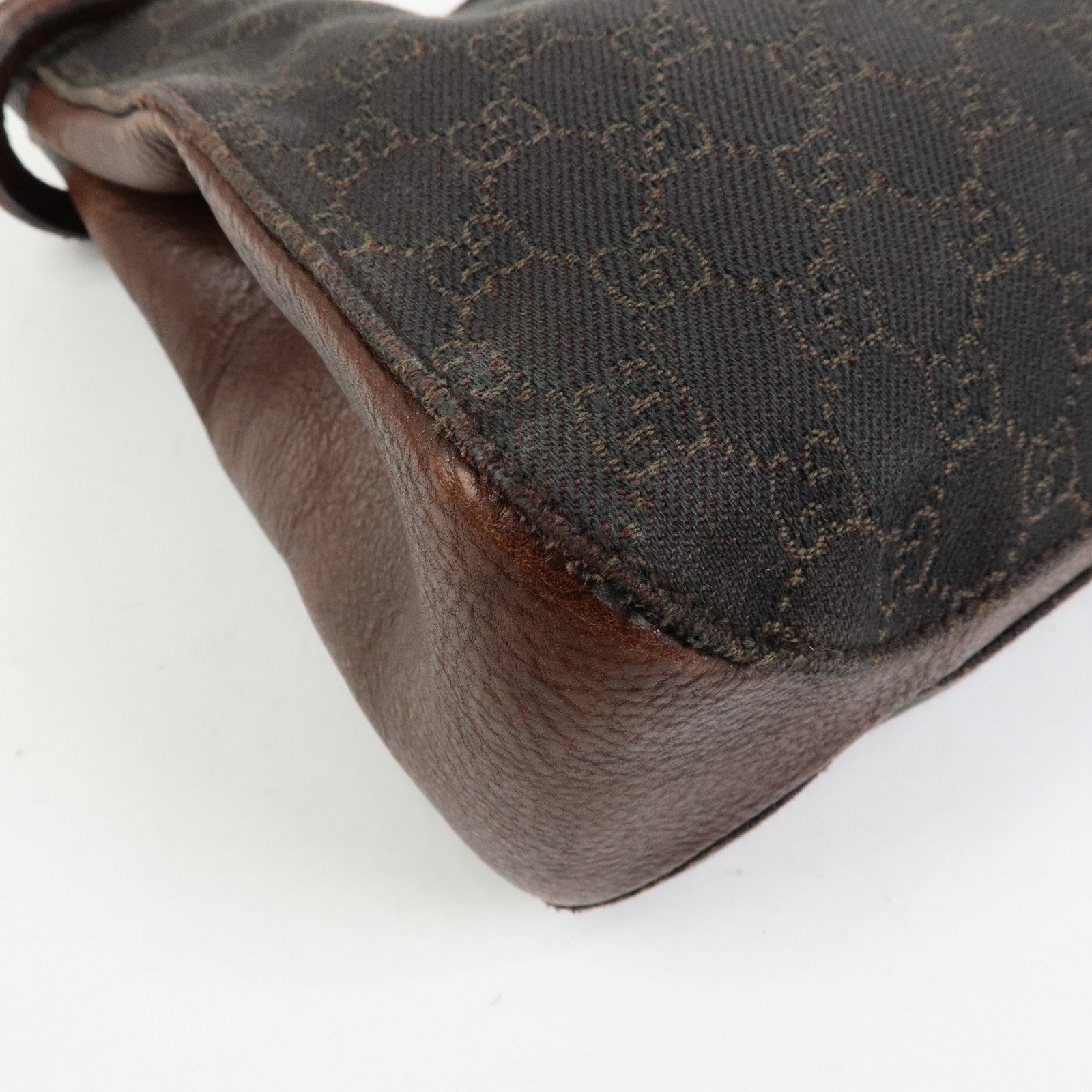 GUCCI GG Denim Leather Tote Bag Shoulder Bag Dark Brown 101971