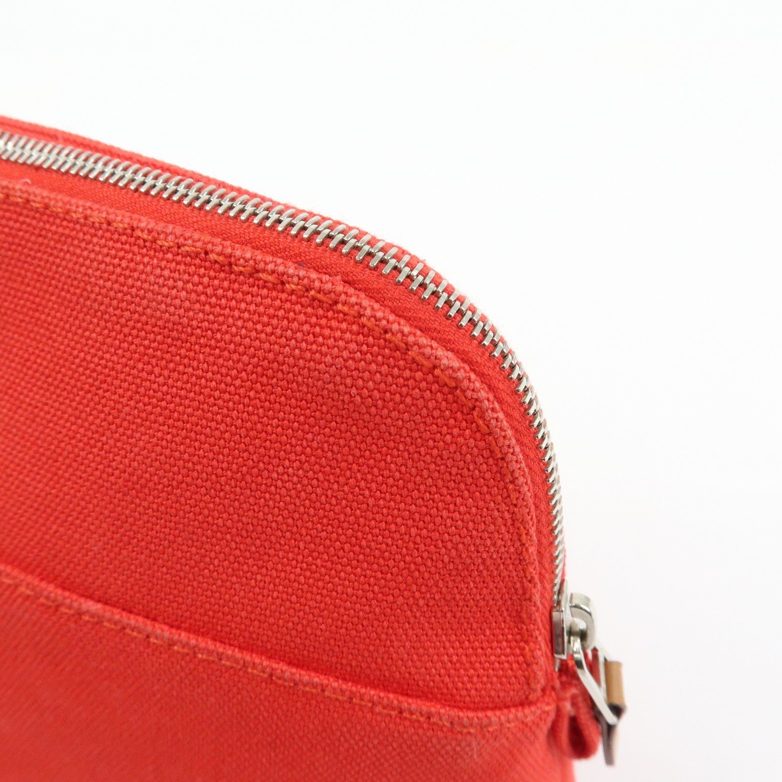 HERMES Canvas Leather Bolide Pouch Mini Cosmetic Makeup Pouch Red