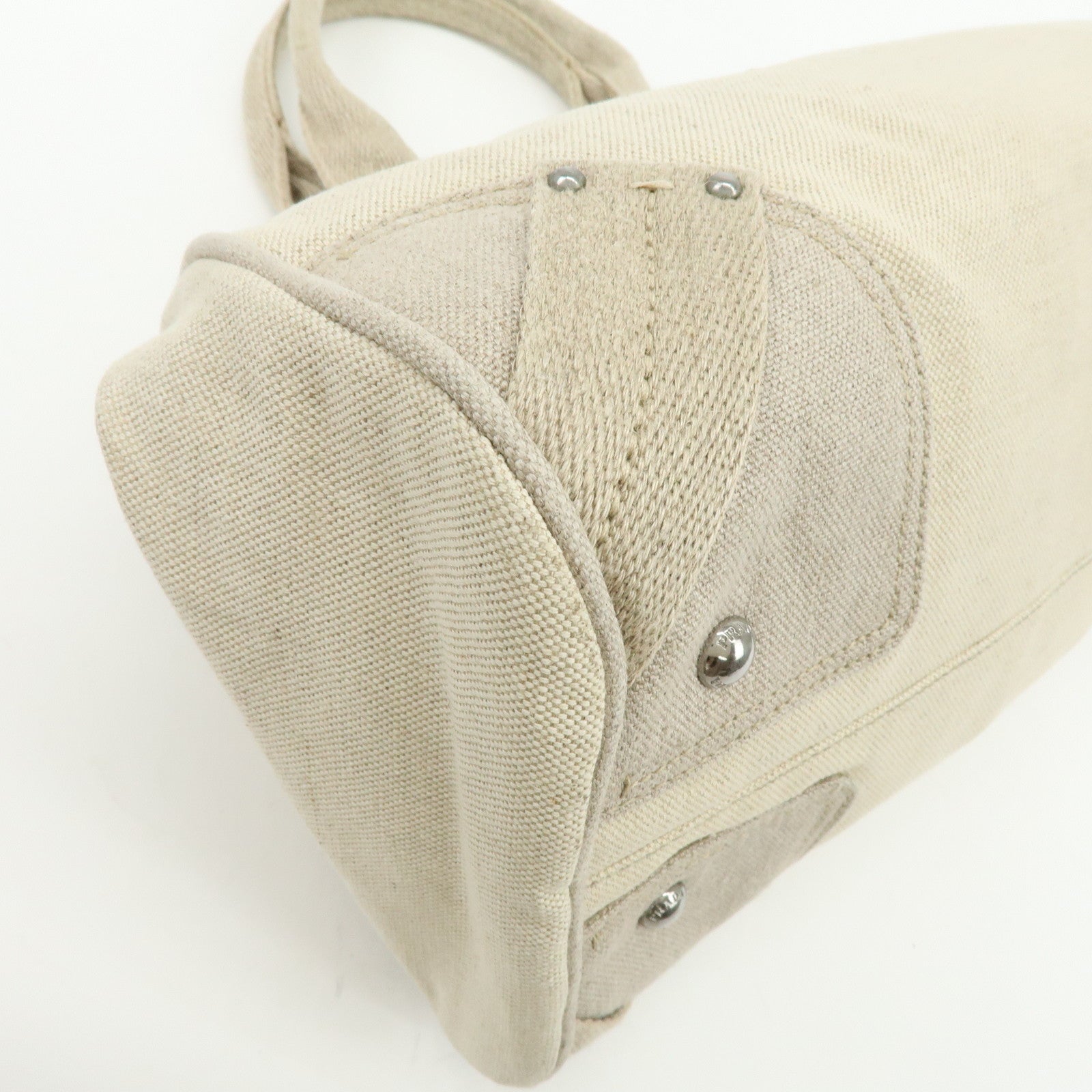 PRADA Denim Boston Bag Hand Bag Natural BN1886