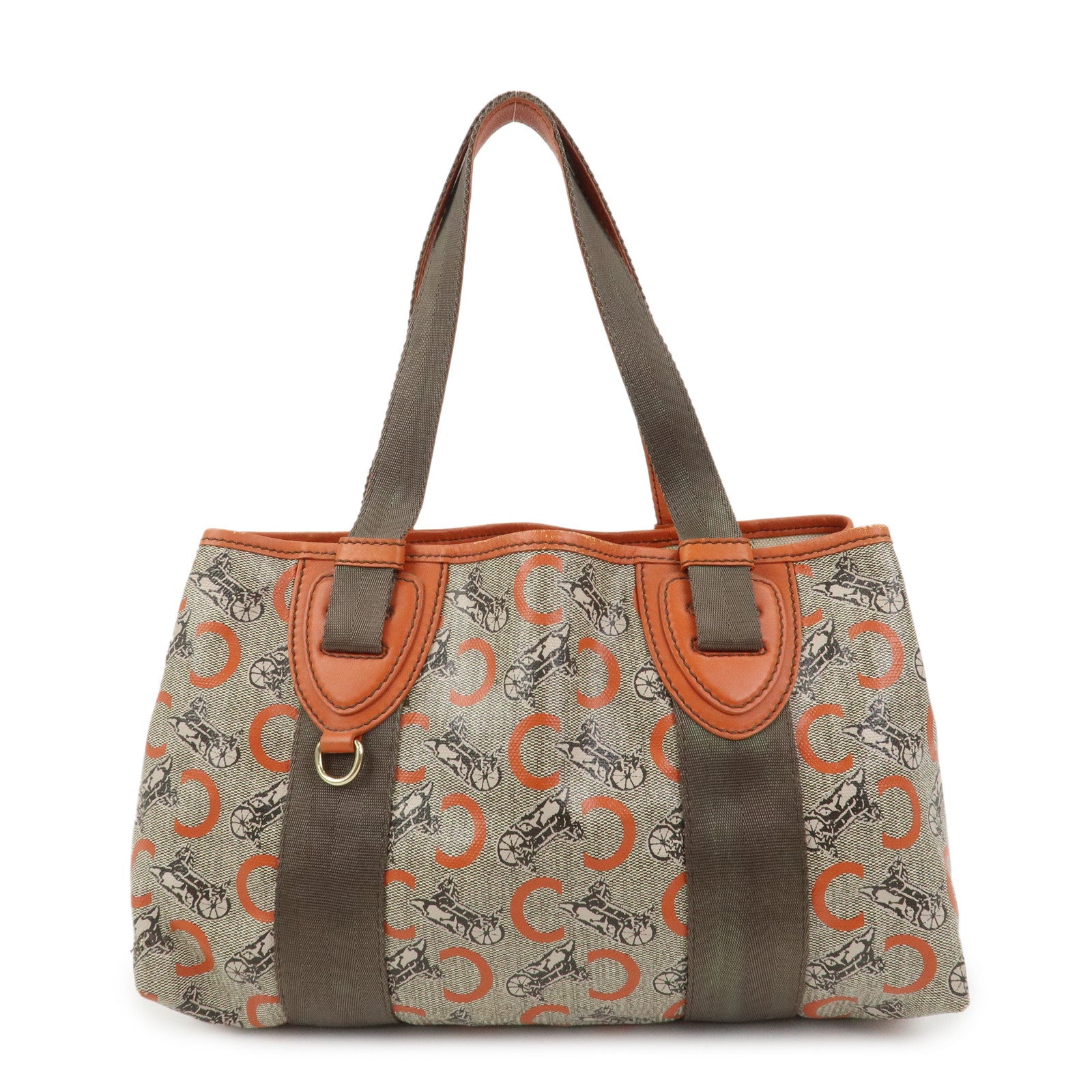 CELINE C Macadam PVC Canvas Tote Bag Hand Bag Brown Orange