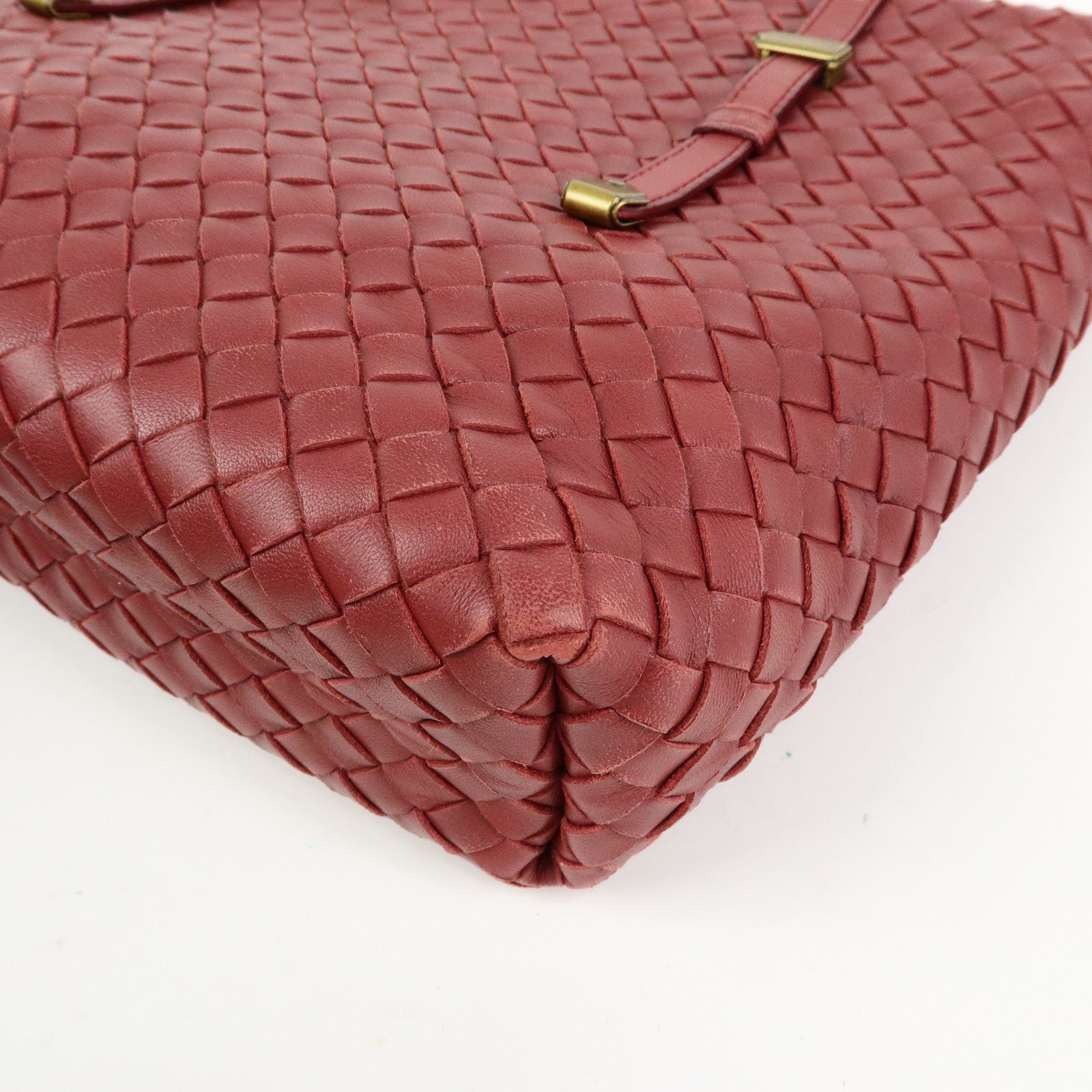 BOTTEGA VENETA Intrecciato Leather Tote Hand Bag Red Brown162937