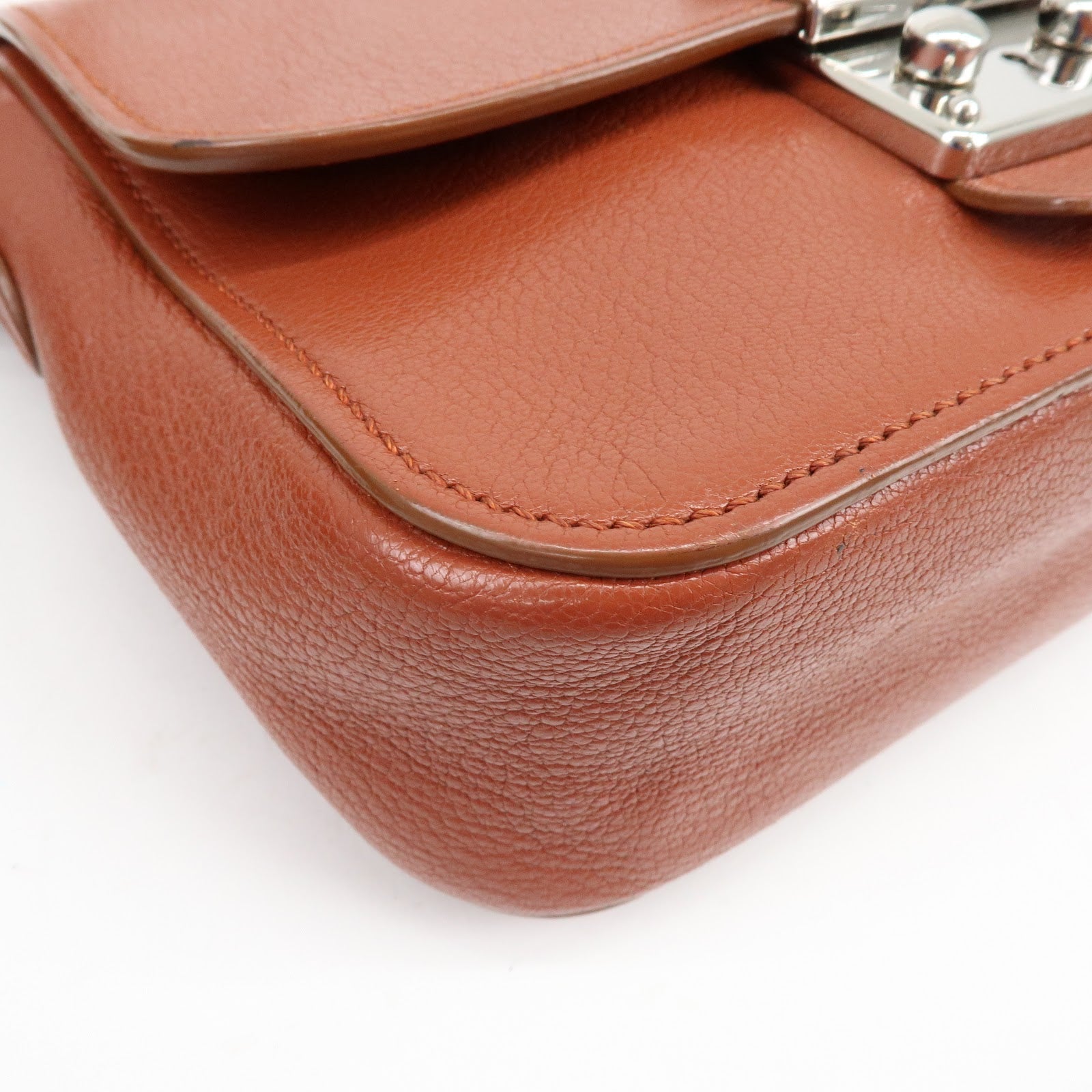 MIU MIU Madras Leather Shoulder Bag Crossbody Bag Brown 5BH638
